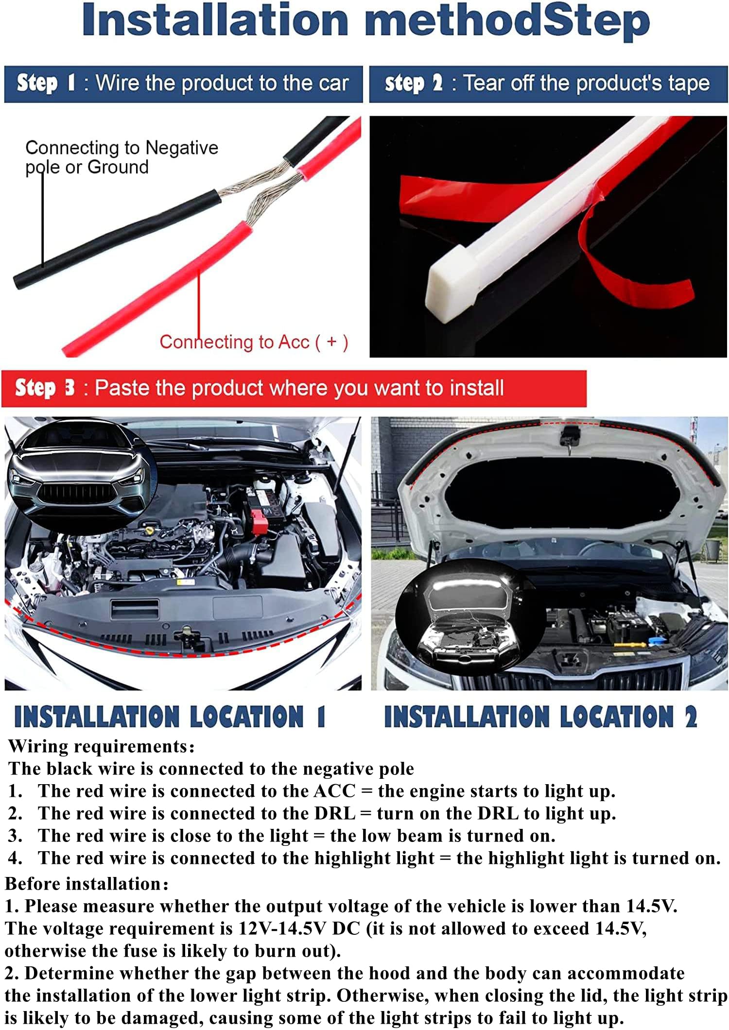 Car LED Hood Light Strip, 70 Inch 12V Flexible Waterproof Daytime Running Lights for Car, Universal Engine Cover Decoration Accessories for Cars, SUVs, Trucks, Dynamic Scan Start-up Effect (White)