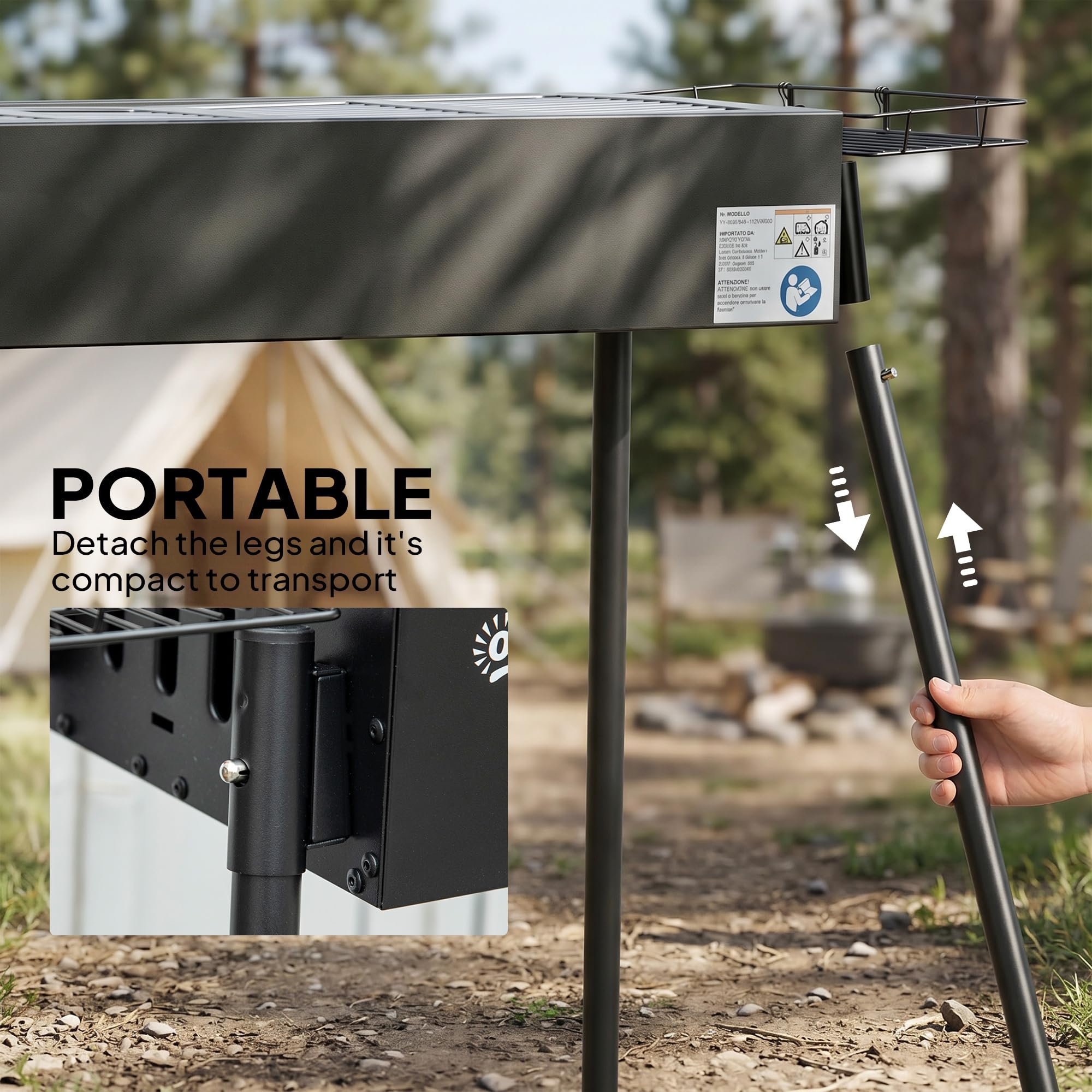Outsunny tragbarer Holzkohlegrill mit Gewürzkörben und Haken, kompakter Edelstahlkocher für Camping, Picknick, Wandern, Gartenparty, Festival | Gewürzkörbe, kompakter Edelstahlkocher, Camping, Picknick, Wandern, Gartenparty, Festival