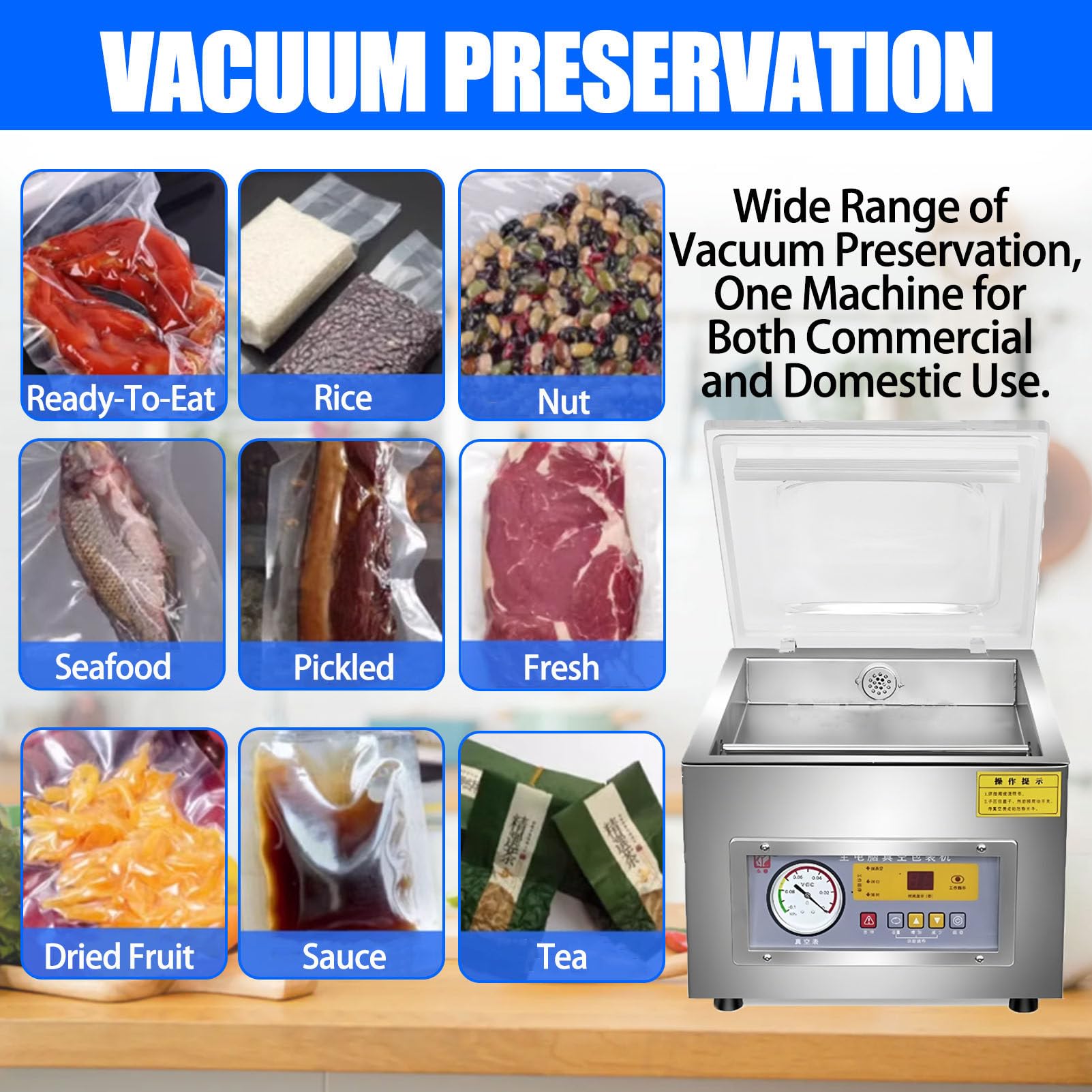 Selladora Al VacíO con CáMara De Acero Inoxidable, Barra De Sellado De 13 Pulgadas, MáQuina De Envasado Al VacíO AutomáTica, Control Digital, para Conservar Alimentos