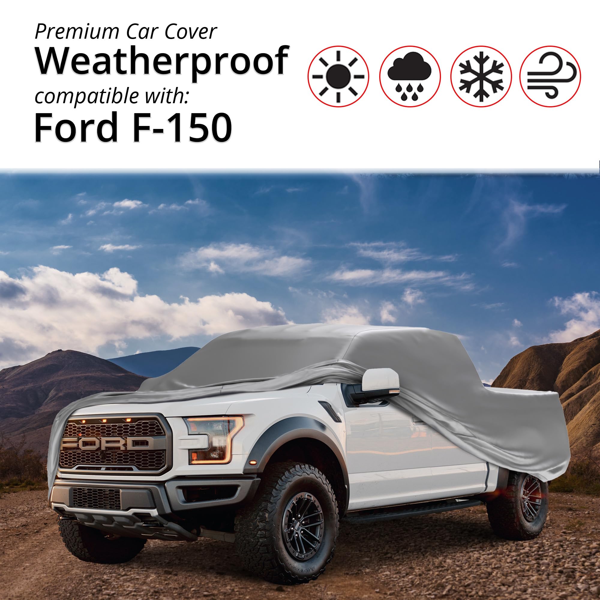 Car Covers Weatherproof Max Truck Cover & Warranty Compatible with Ford 2022-2024 F-150 Regular Cab, 8 with Truck Bed Shell– Outdoor Cover, Prevents Theft with Cable Lock