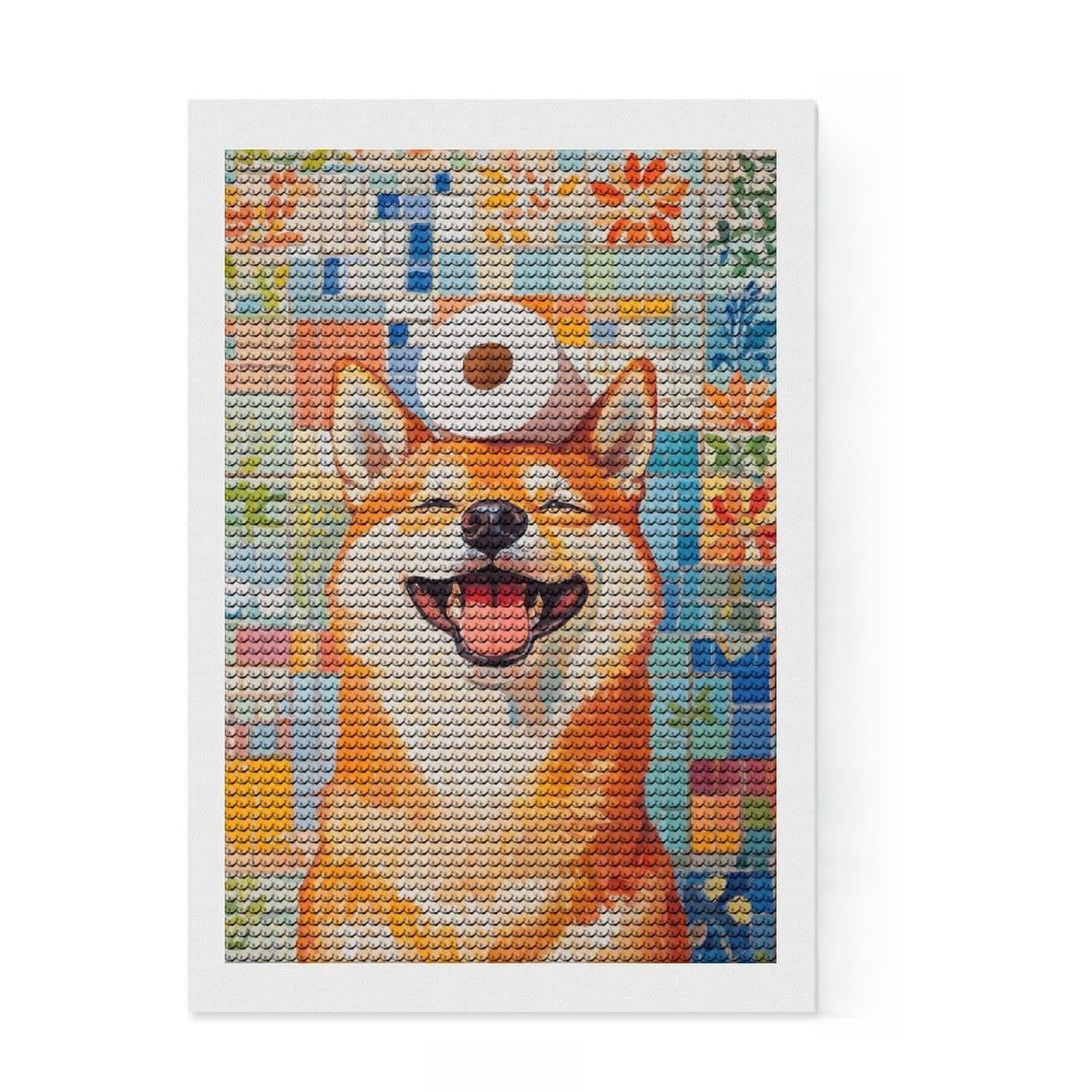 Junmoney Smiling Shiba Inu with Toilet Paper Diamond Art Canvas 8"x12", for Family Craft Time, Neat Printed Canvas, Festive Craft Gift, Boho Decor