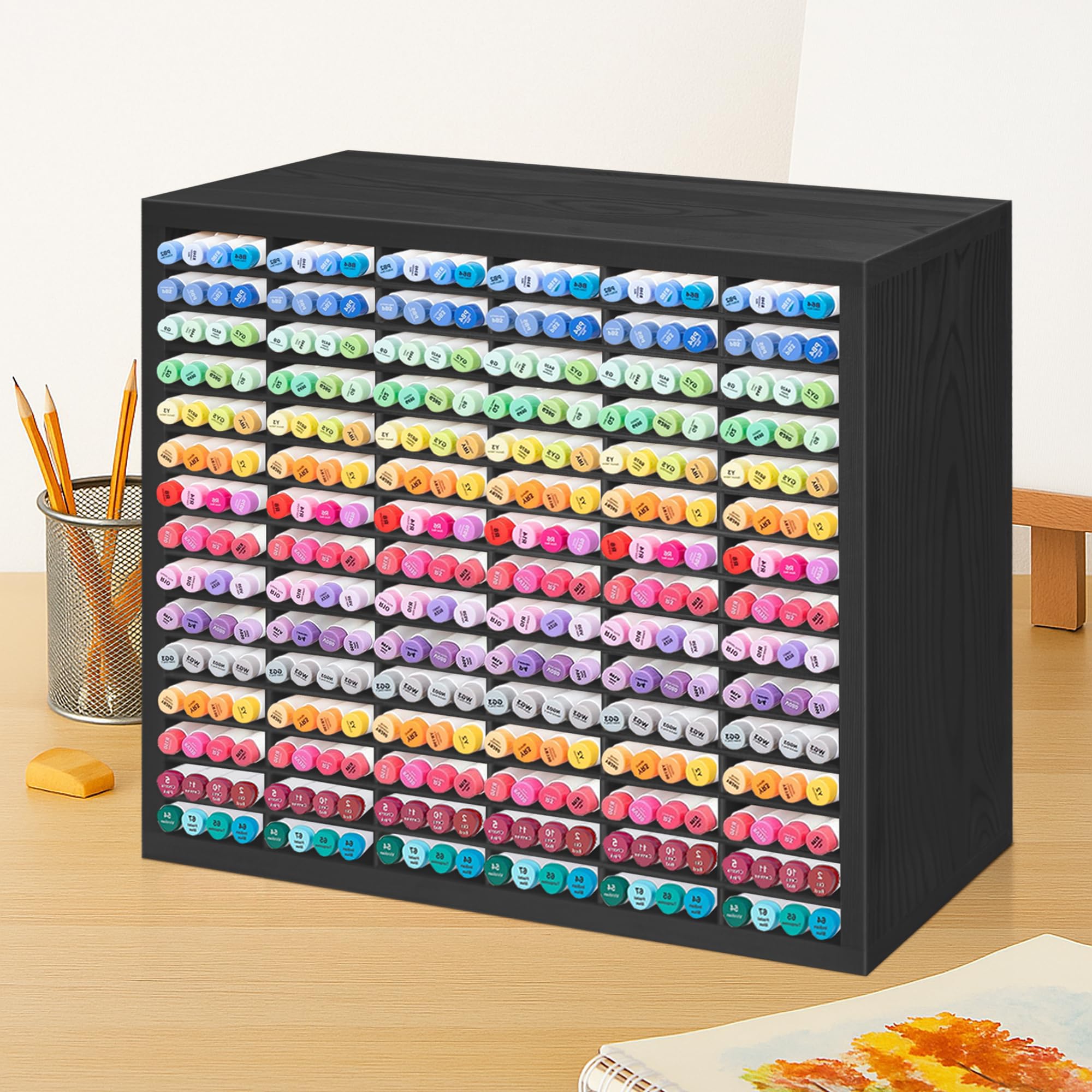 PROLEE Organizer per pennarelli con 90 scomparti per 360 pennarelli, penne artistiche, acquerelli, pennelli, penne ad alcool, per organizer da scrivania