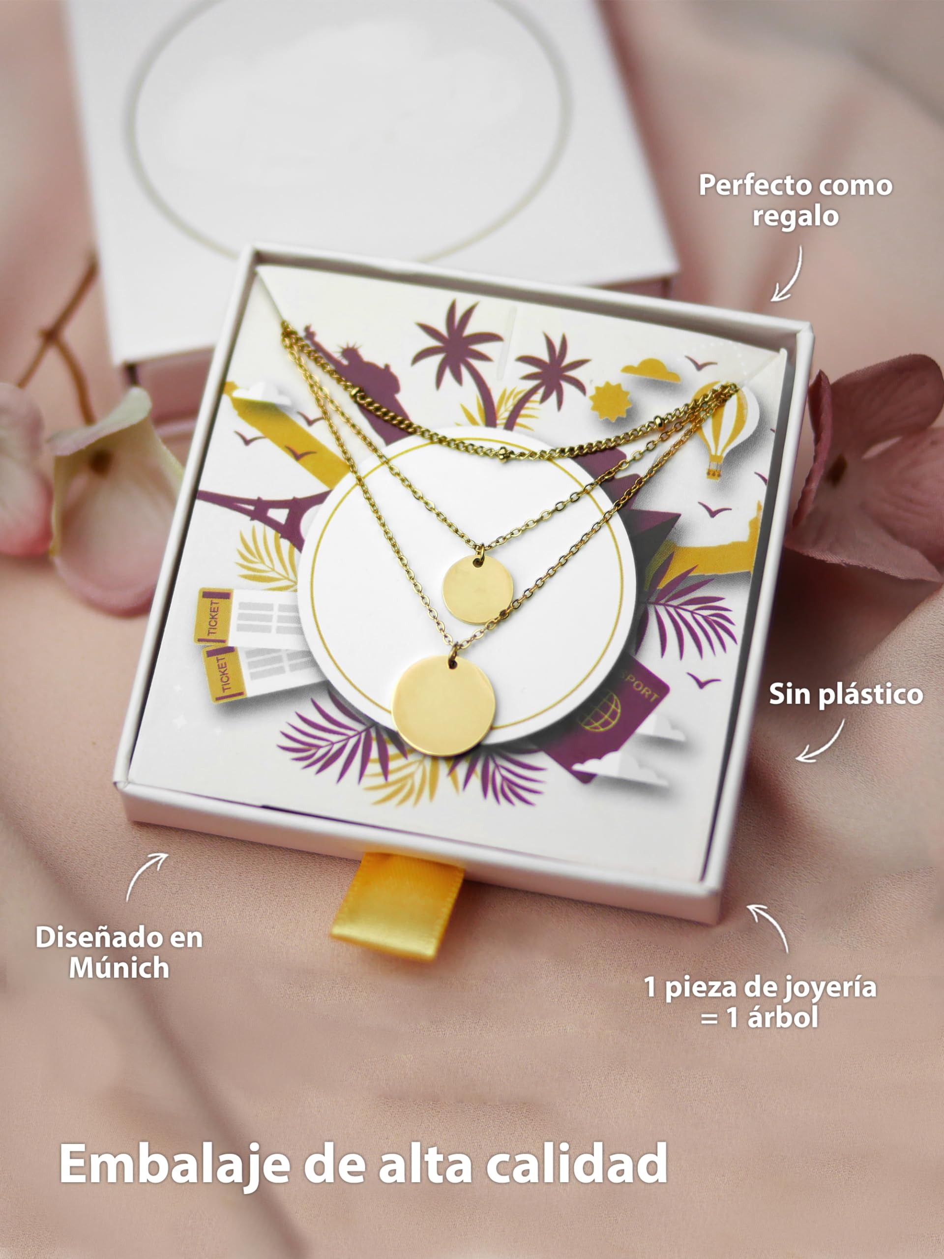 BONNYBIRD® Set de Collar Premium BonnySydney: Collar Mujer de Acero Inoxidable en Plata, Oro y Oro Rosa, 100% Resistente al Agua y Respetuoso con la Piel