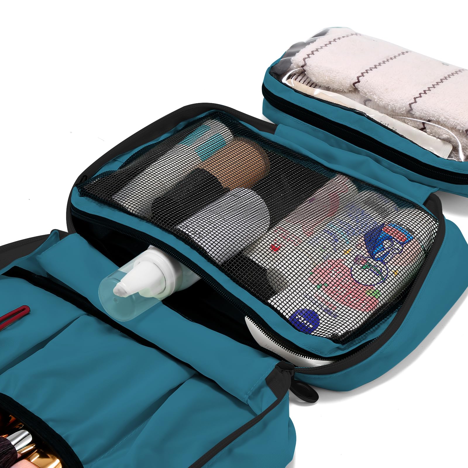 trousse de toilette à suspendre pour homme et femme, grande capacité, 4 compartiments, pliable et compact, vert émeraude, M