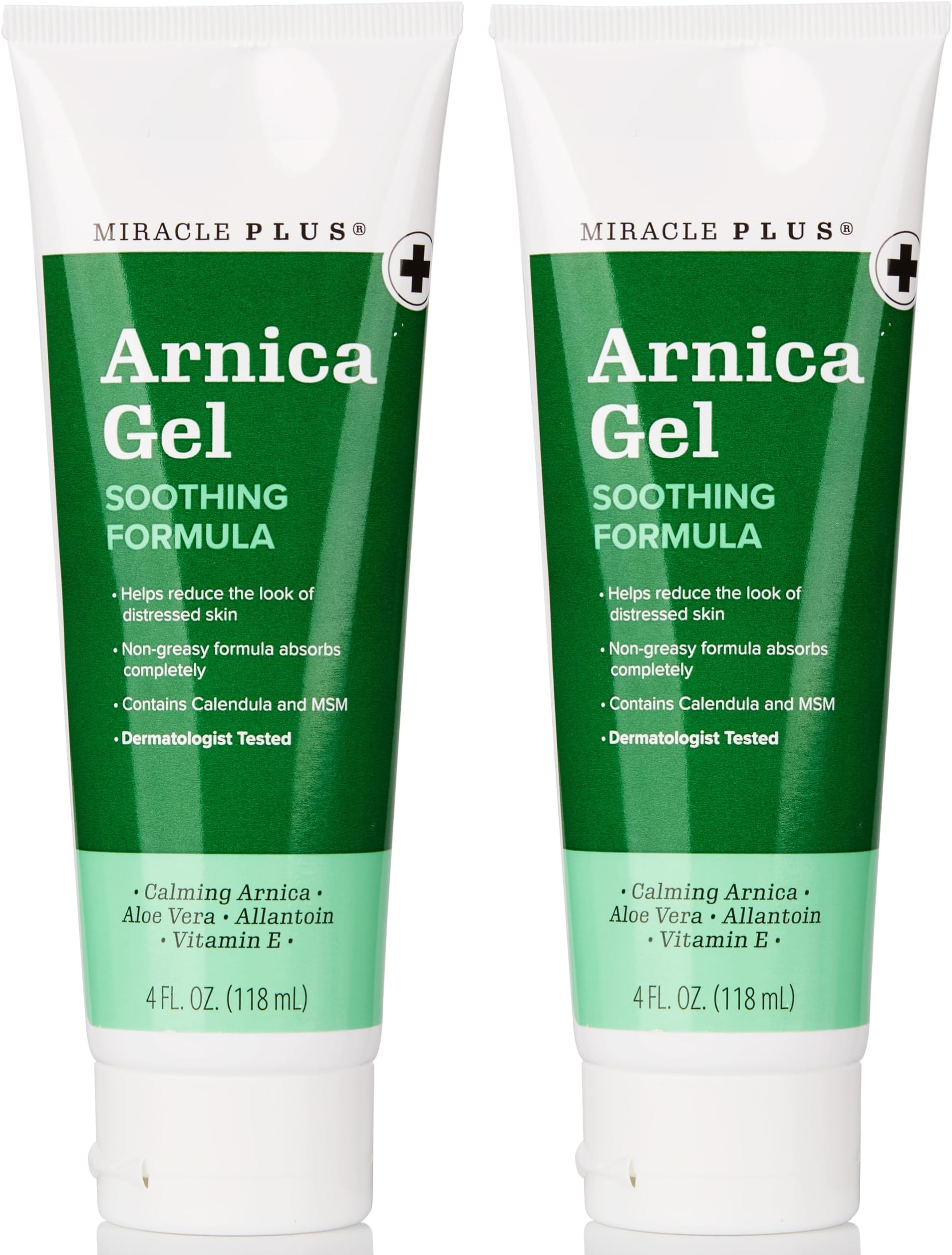 Miracle Plus Natural Arnica Bruise Gel For Body | Skin Care Arnica Montana Lotion Topical Gel | Extra Strength Vitamin K Cream Ointment, 4 Fl Oz, 2-Pack