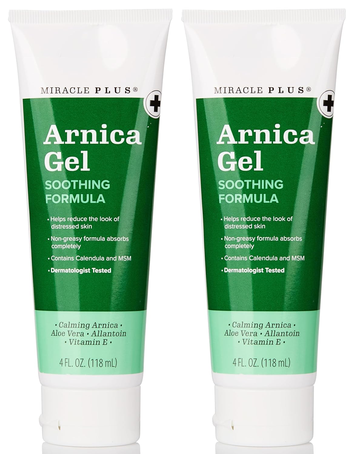 Miracle Plus Natural Arnica Bruise Gel For Body | Skin Care Arnica Montana Lotion Topical Gel | Extra Strength Vitamin K Cream Ointment, 4 Fl Oz, 2-Pack