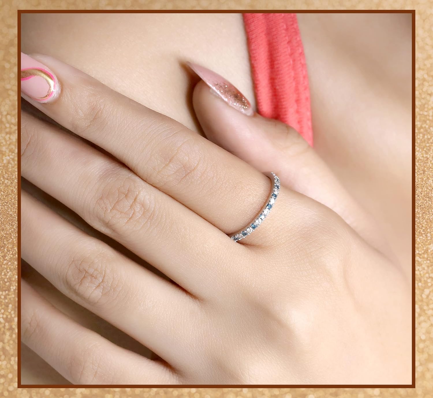 Dazzlingrock Collection Round Alternate Blue & White Diamond Stackable Wedding Band for Women in 925 Sterling Silver - Image 2