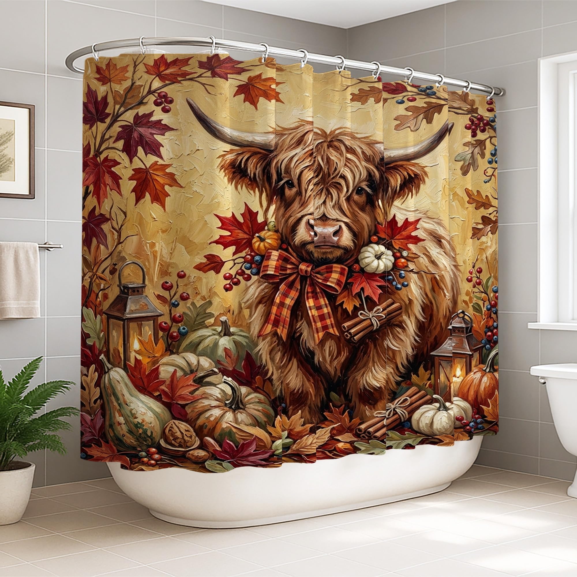 Grand rideau de douche imperméable anti-éclaboussures 274 cm de large décor citrouille et vache