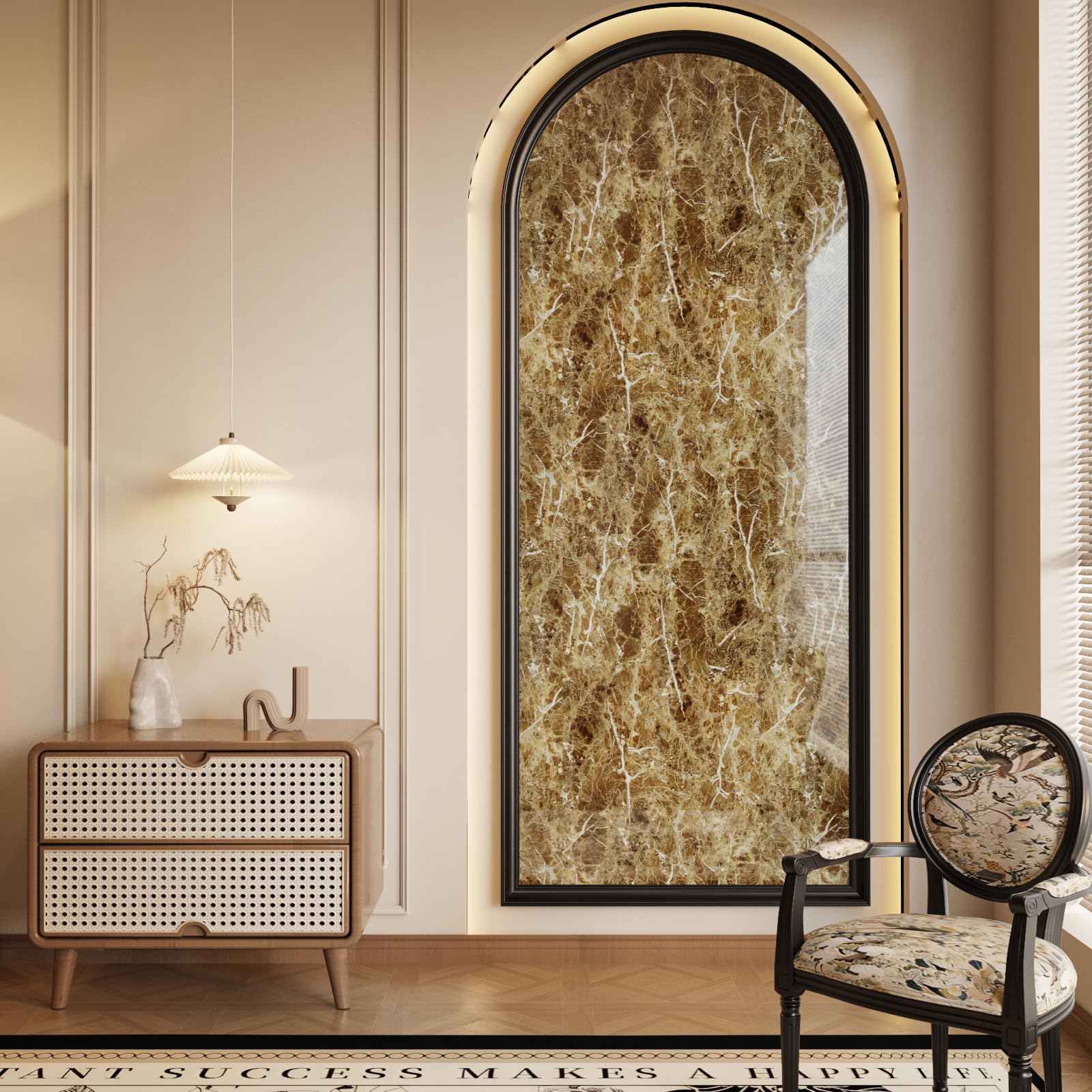 VaryFloral Light Brown Peel and Stick Wallpaper 30cmx300cm Marble Wallpaper Glossy Brownish White Vein Sticky Back Plastic Waterproof Removable Contact Paper Worktop Vinyl Covering Furniture Cabinet - Image 4