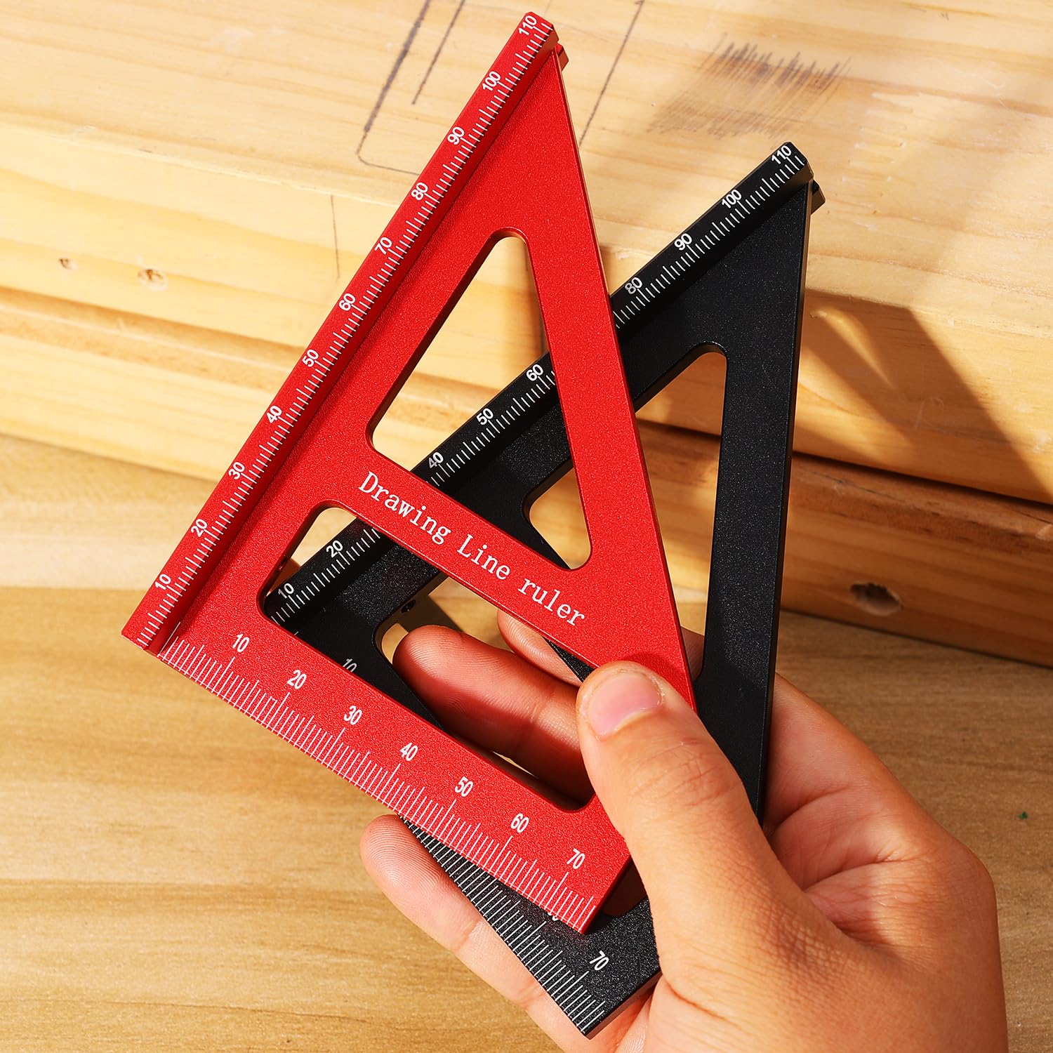 Carpenter Woodworking Protractor Aluminum Miter Triangle Ruler 3D Multi Angle 45/90 Degree Layout Measuring Ruler (Red)