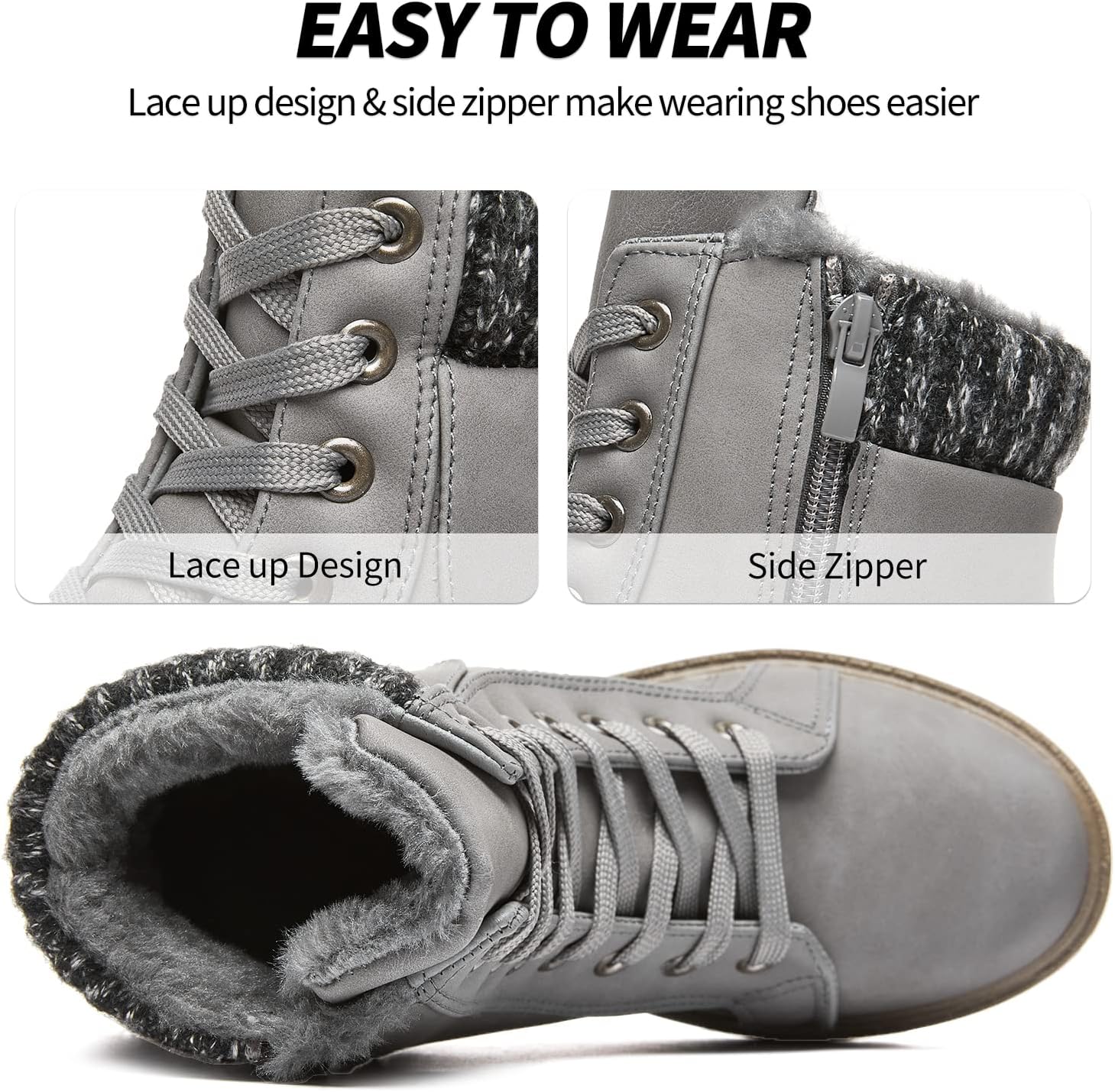 SERNIAL Womens Winter Snow Boots Fur Lined Ankle Boots White Black Side Zipper Booties - Image 4