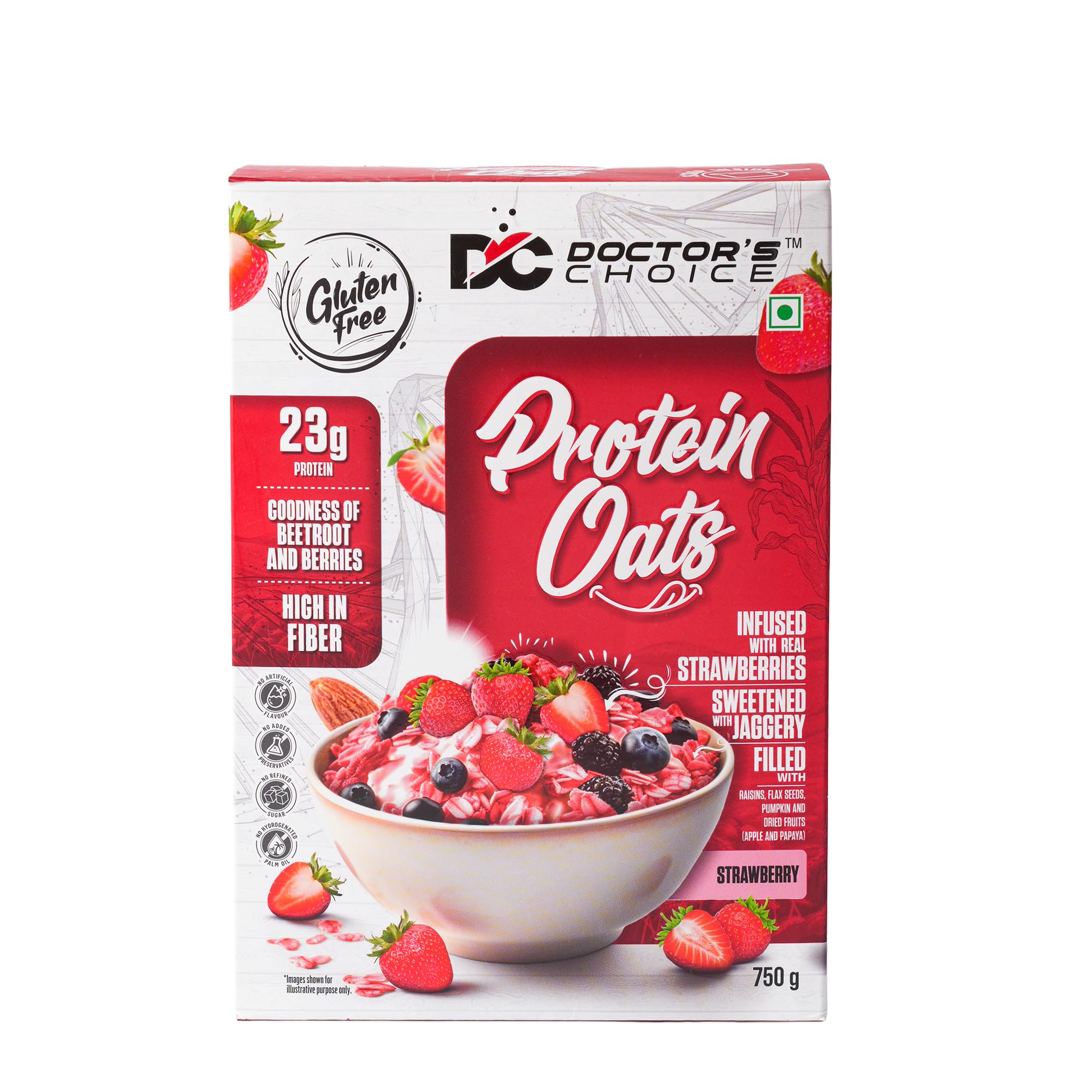 DC DOCTORS CHOICE Strawberry High Protein Oats (23g Protein), Jaggery Sweetened, No Additives, 0g Refined Sugar, High-fiber cereal with raisins | Doctor Choice Oats (750g, Strawberry)-image-26