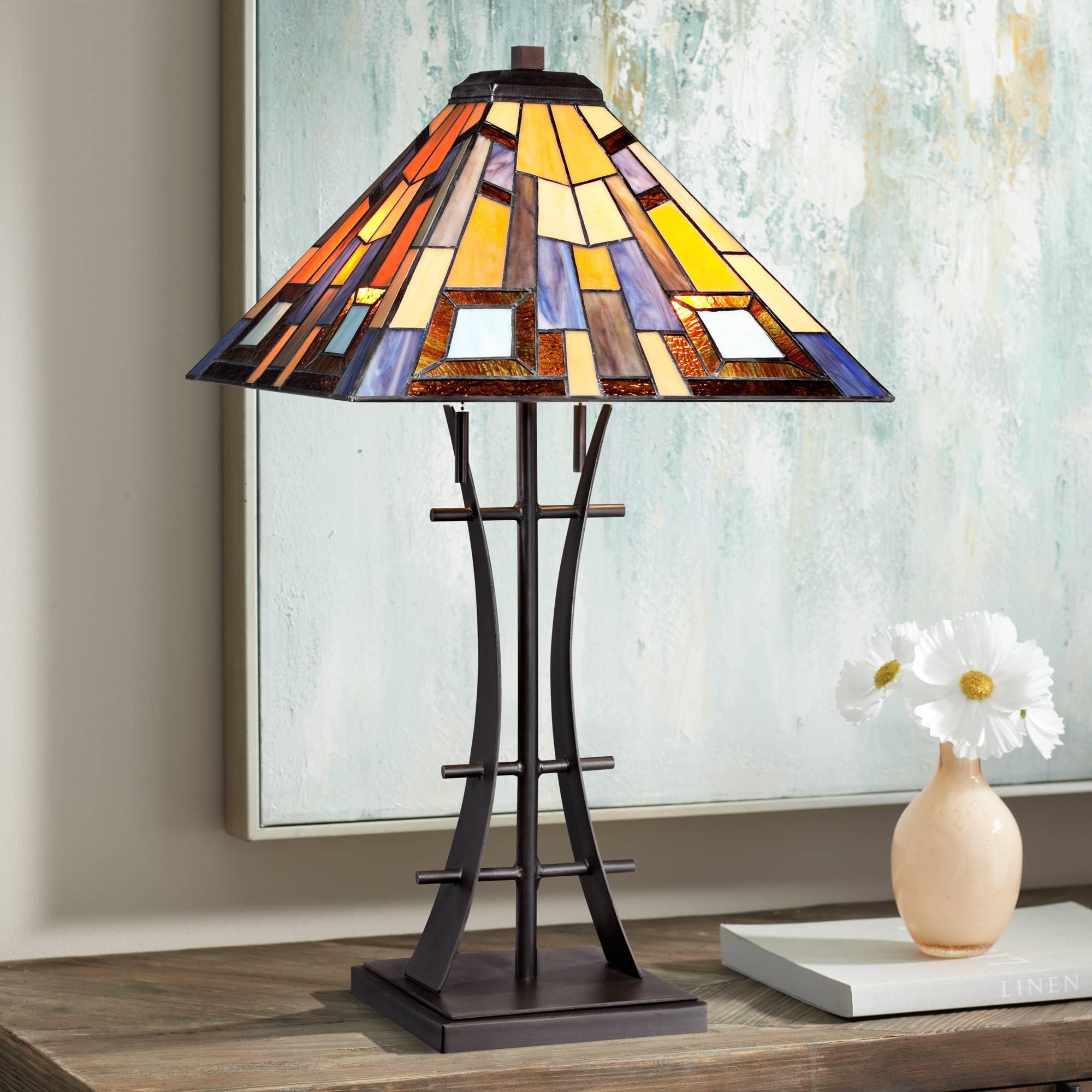 Robert Louis Tiffany Jewel Tone Mission Tiffany Style Table Lamp
