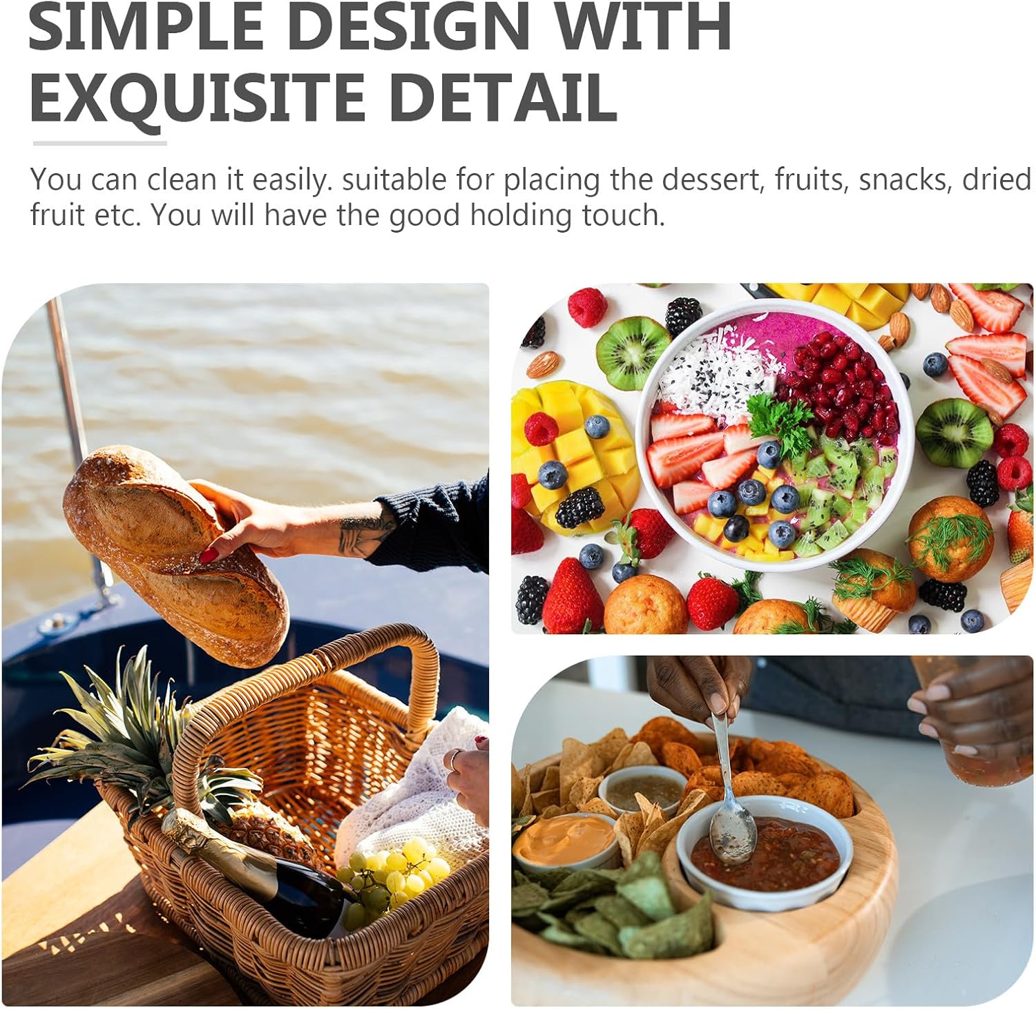 Wooden Snacks Bowl with Lid 22-23x7.5cm Fruit Serving Tray Coffee Color Wooden Snack Holder for Home Dining and Entertaining