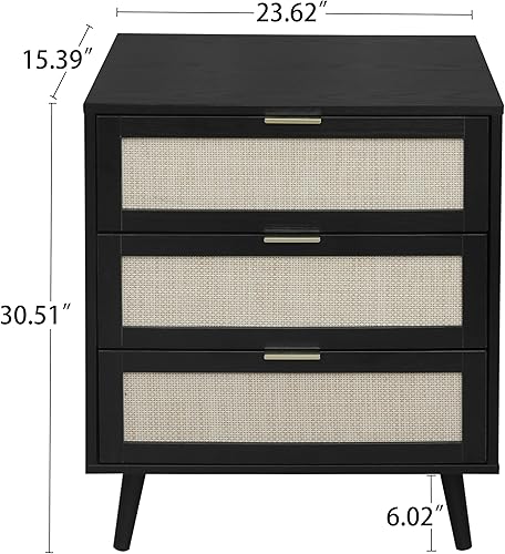 Vista 3 de ZeHuoGe Mesita de noche de ratán con 3 cajones, mesa auxiliar de merienda, mesa auxiliar, mesa auxiliar para sofá, mesa auxiliar portátil con 4