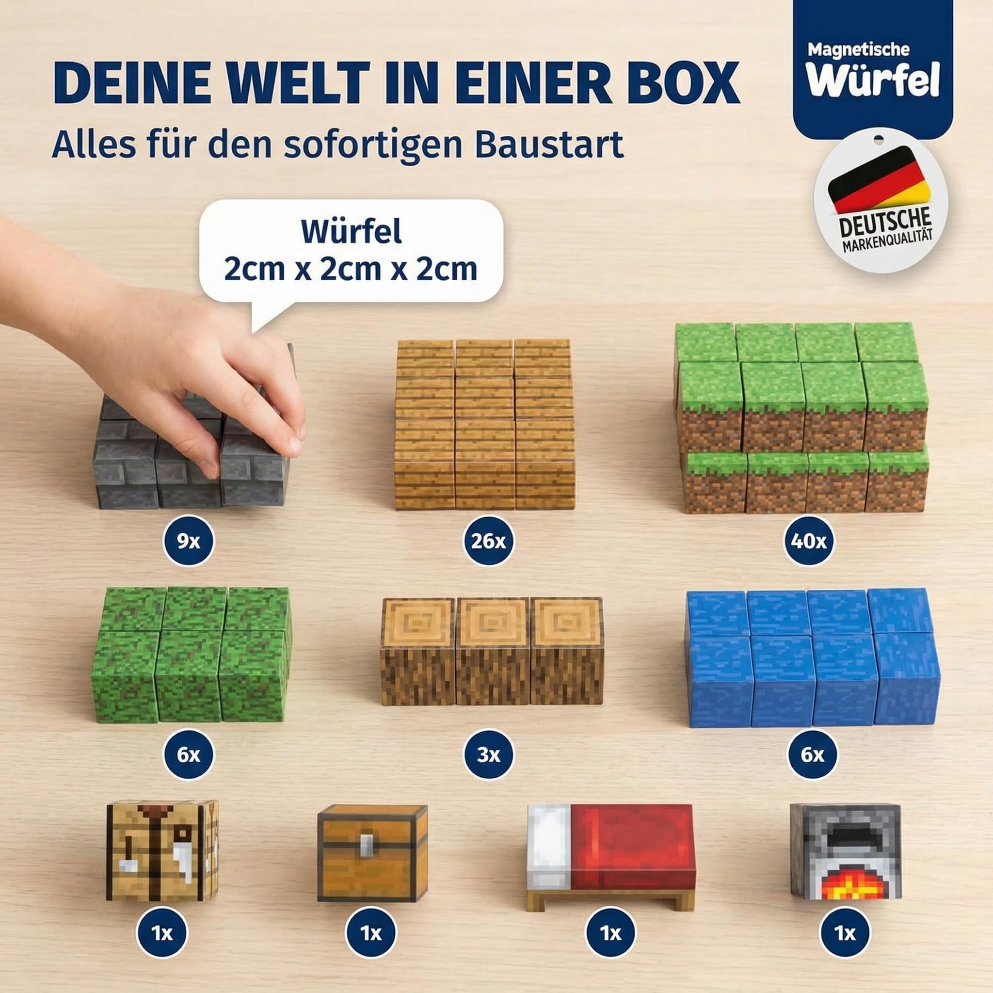 Magnetische Bausteine - enthält 95 Magnetbausteine im Stil Einer Mine, unabhängig laborgeprüft, fördert Kreativität, Flexible Bauweise, Kinder ab 3 Jahren