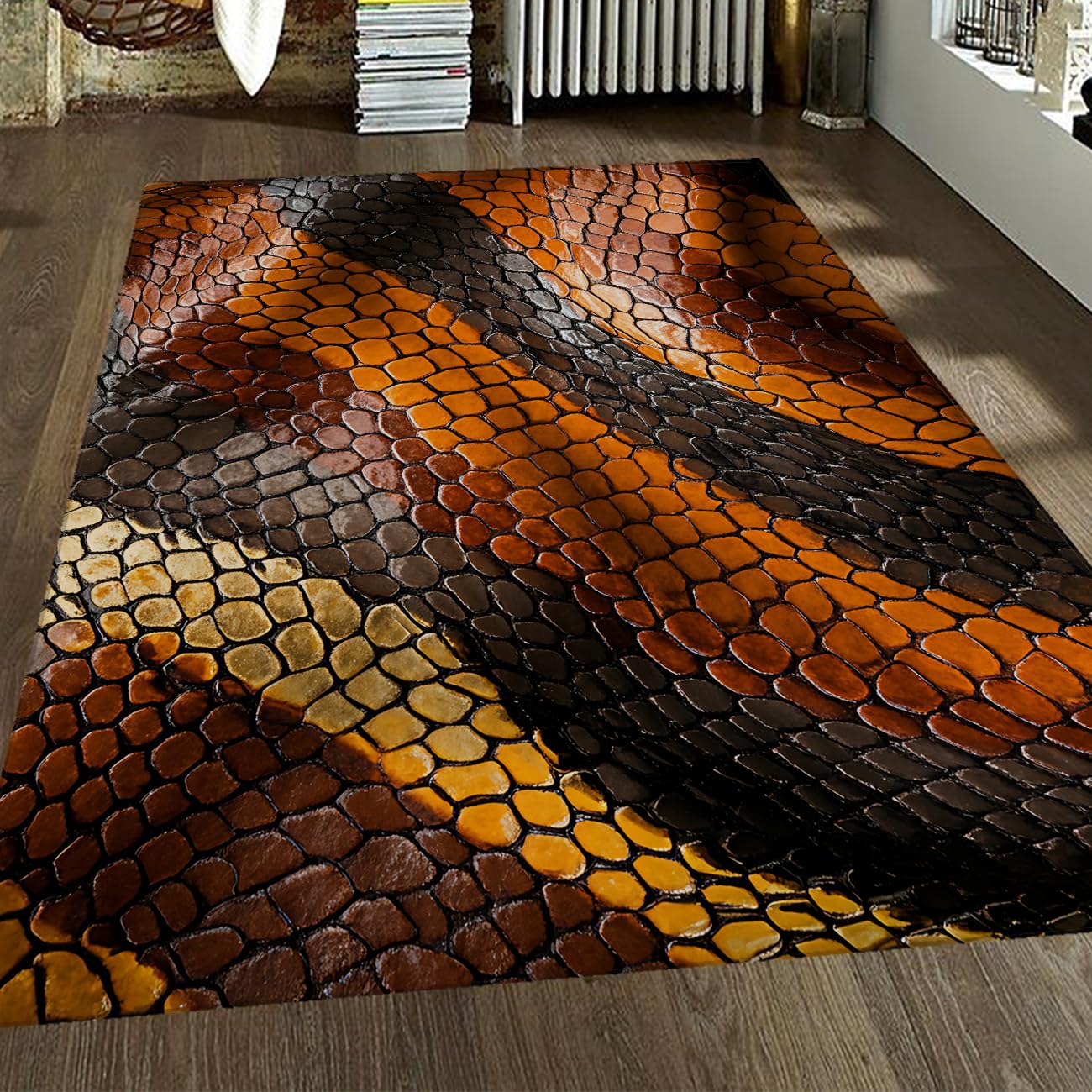 Tapis 120x150 lavable salon tapis antidérapant chambre moderne orange marron