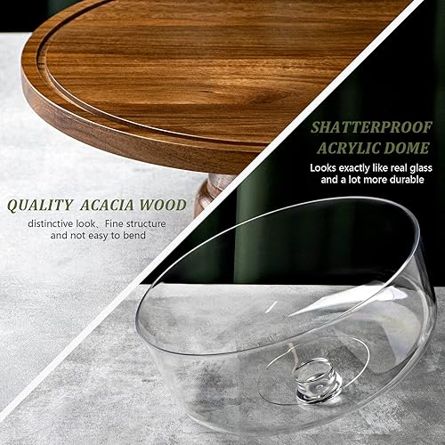 Miniatura 5 de Soporte para pasteles con tapa de cúpula, plato de madera de acacia con tapa, soporte de exhibición de pastel de madera con cúpula acrílica - Con