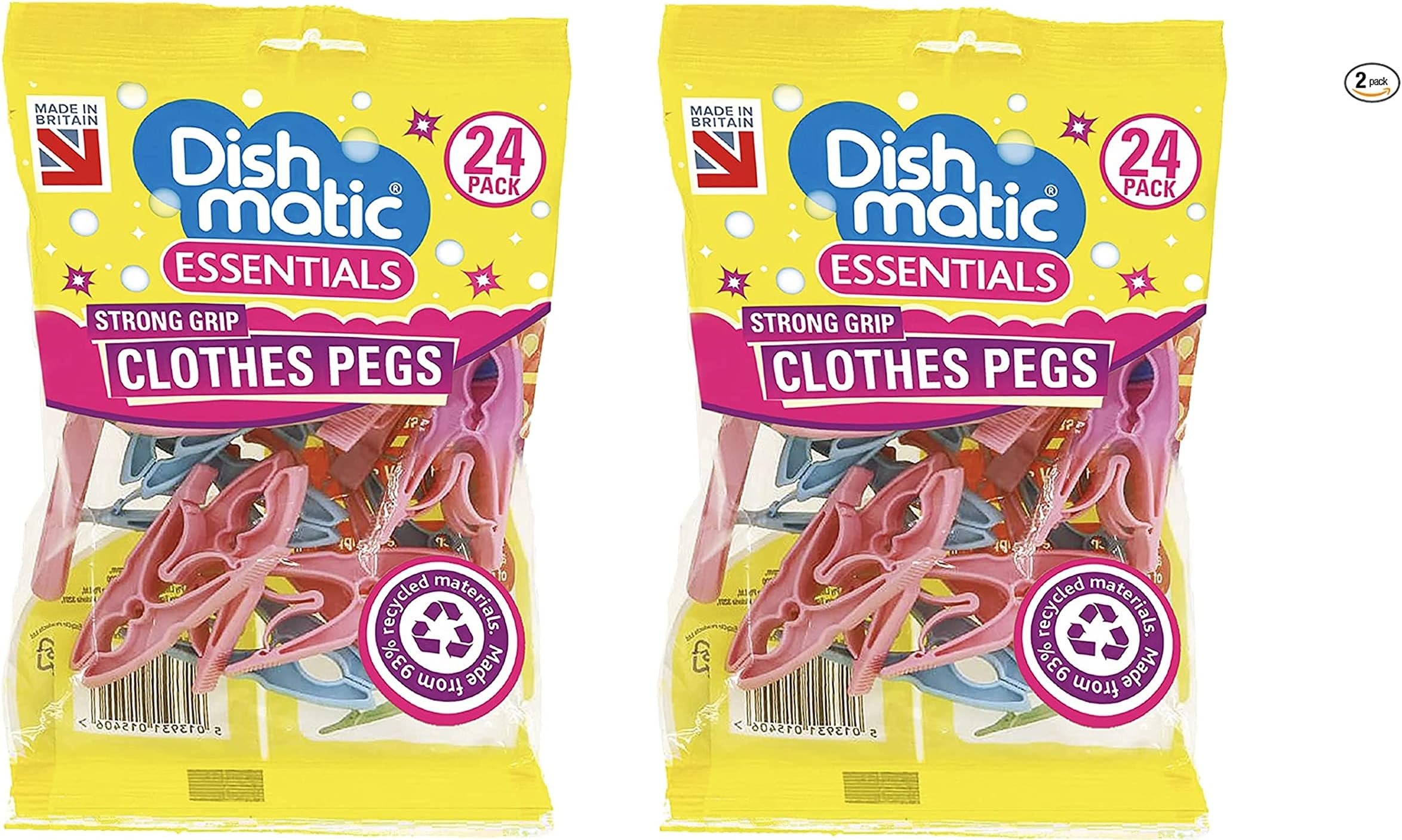 Dishmatic Essentials 48 Strong Hurricane Force Grip Clothes Pegs made of Recycled Plastic (2 packs of 24) - NOT SOLD BY CARASELLE