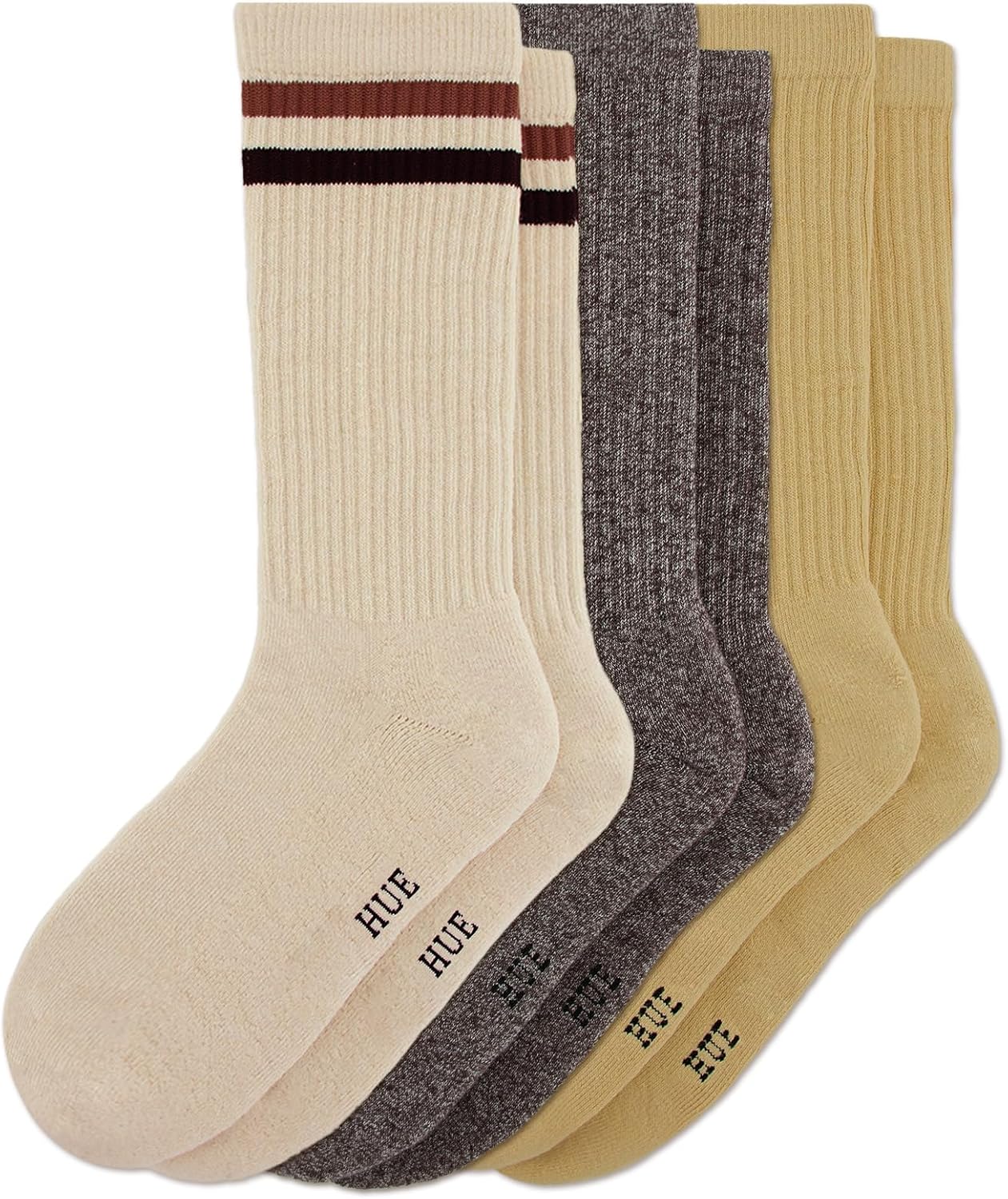 HUE Men's Casual Ribbed Must-have Crew Lightweight Athletic Super Soft Socks 3 Pair Pack image 4