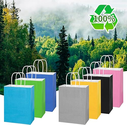 Miniatura 4 de bagmad Paquete de 70 bolsas pequeñas de papel kraft multicolor de 6 x 3.25 x 8 pulgadas con asas, 7 colores surtidos, bolsas de regalo para