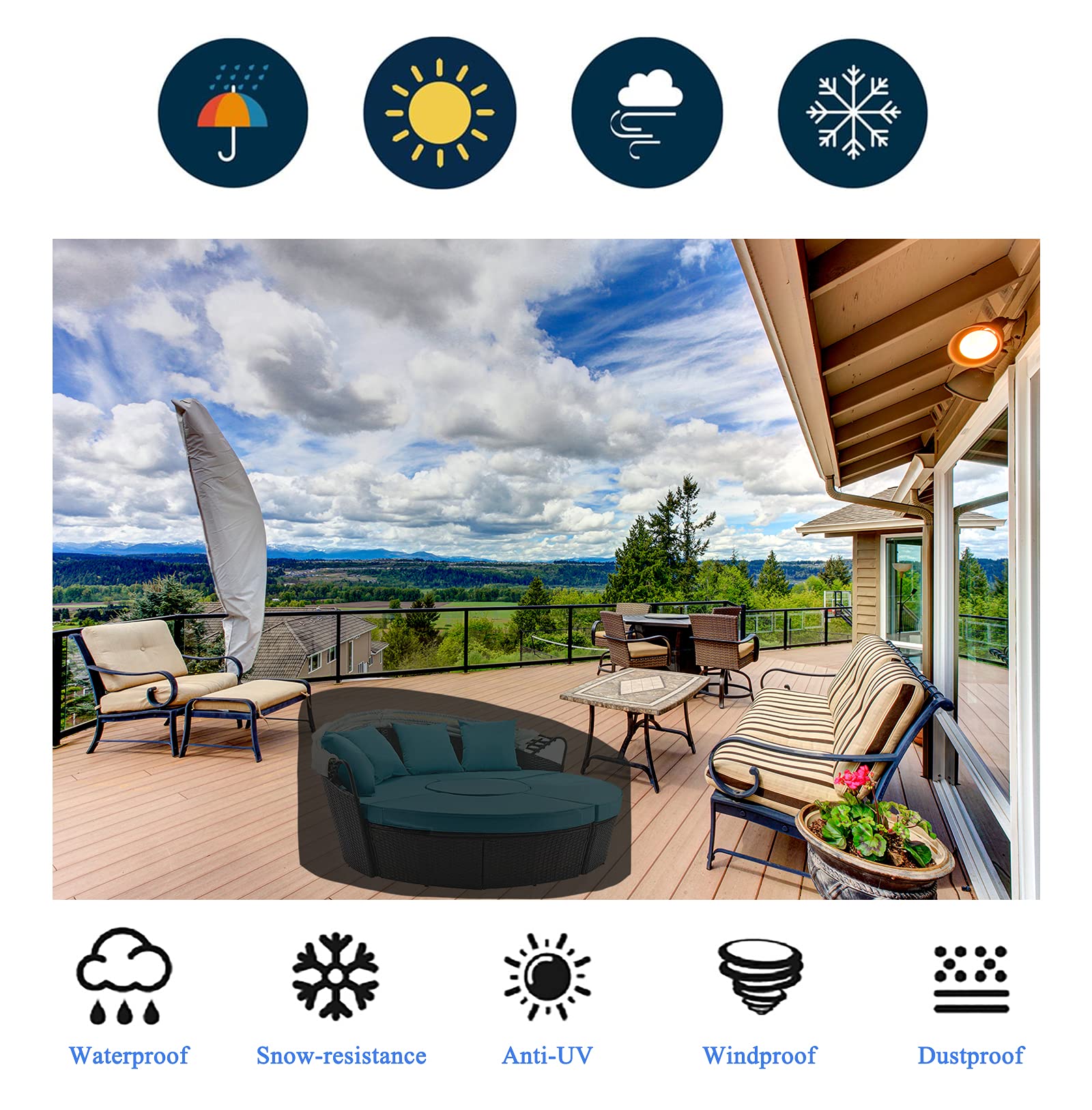 Housse Canapé Lit Jardin VANSHEIM Housse Protection Canapé-lit Jardin Rond - Imperméable Oxford 420D - 190x90/50cm - Anti-UV, Vent, Poussière Housse Canapé-lit Jardin Housse Canapé Lit Jardin VANSHEIM Housse Protection Canapé-lit Jardin Rond - Imperméable Oxford 420D - 190x90/50cm - Anti-UV, Vent, Poussière Housse Canapé-lit Jardin