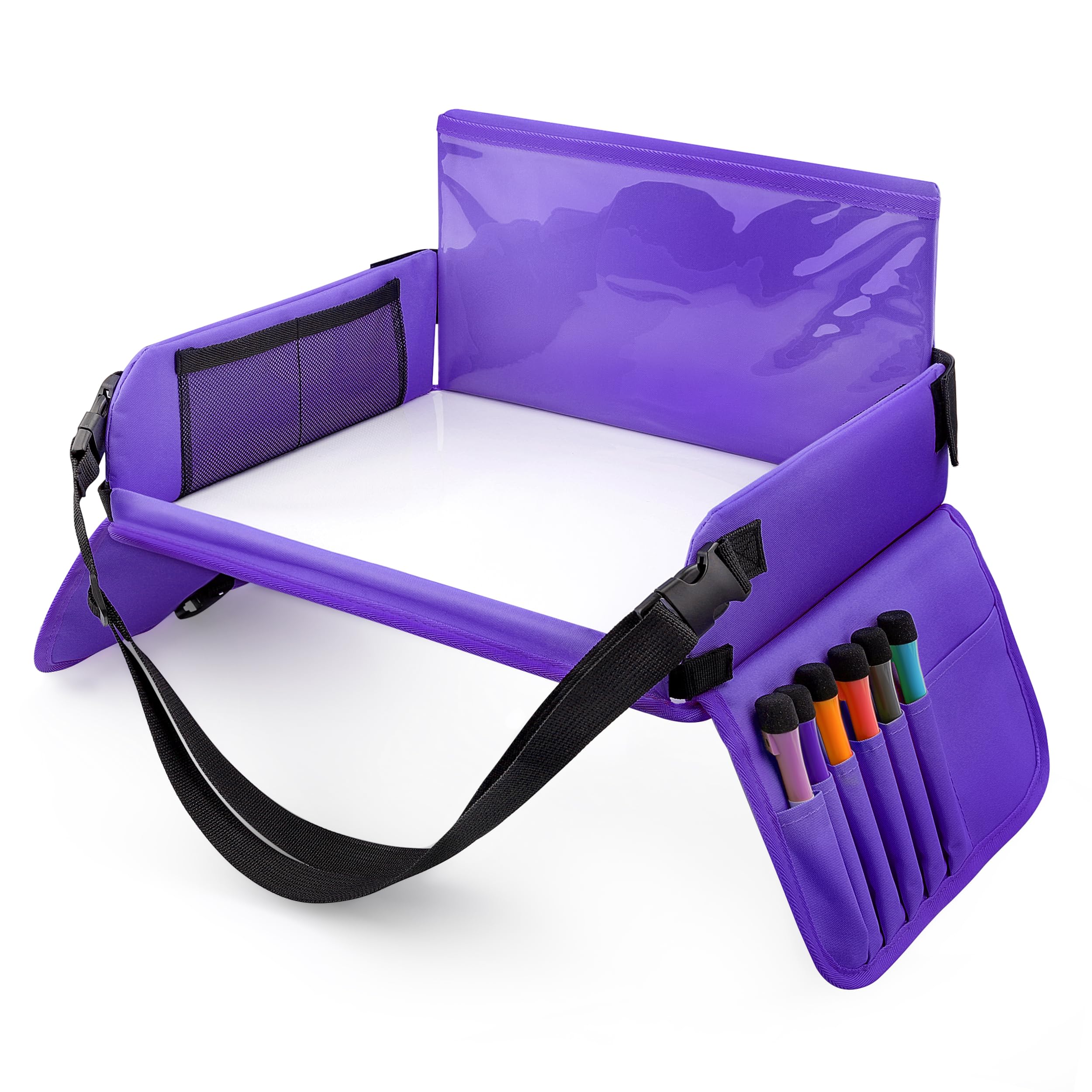 Plateau de Voyage Enfant Voiture - Tablette avec 6 Marqueurs et 1 Sac de Rangement (Violet)