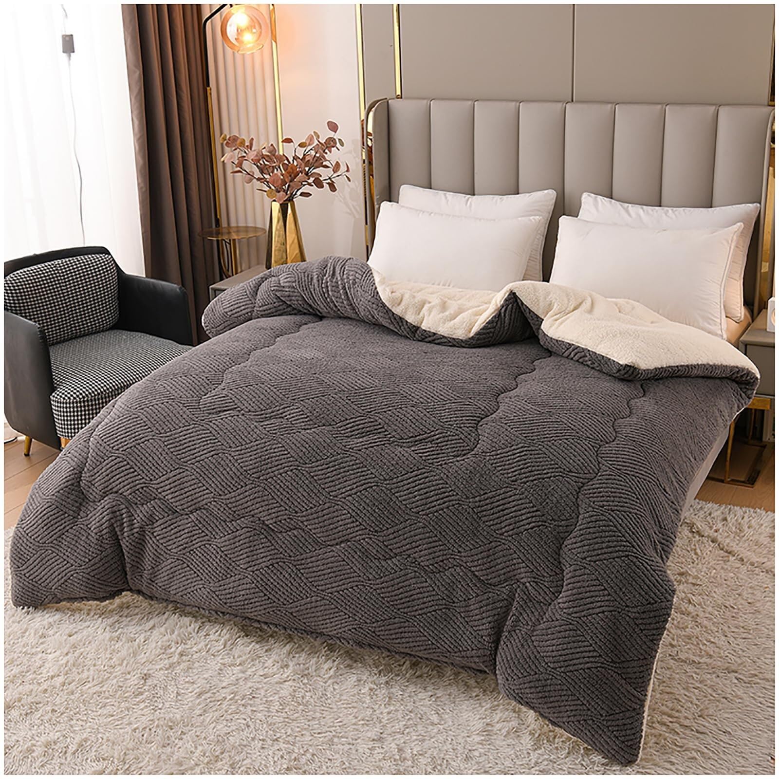 Thickened Super Warm Winter Quilt，Thicken Soft Warm Lamb Wool Blanket，Breathable & Fluffy Double-Sided Velvet Blanket(Color2,200x230cm(4kg))