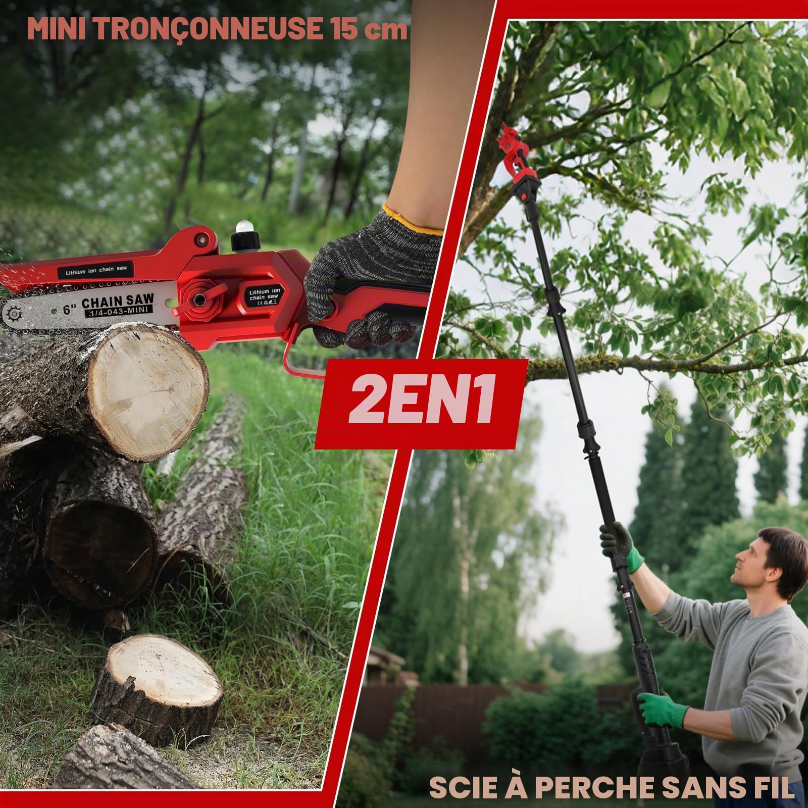 WingFly 2 en 1 Tronçonneuse Télescopique Elagueuse, Mini tronçonneuse Sans fil de 15,2 cm avec batteries de 4,0 Ah, Tronçonneuse avec système d'huile automatique, longueur de travail 4,5M