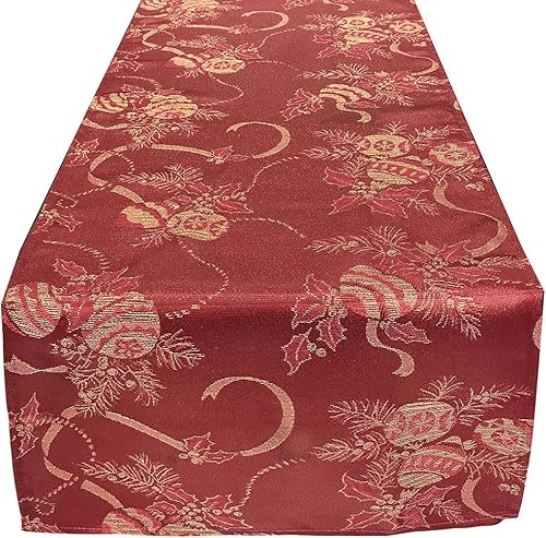 Fennco Styles Royal De Noel - Camino de mesa jacquard con diseño navideño de 16 pulgadas de ancho x 36 pulgadas de largo, rojo