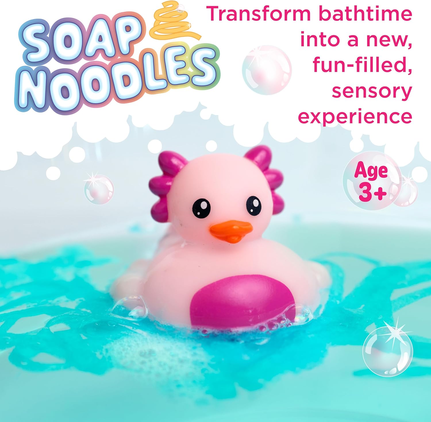 Creativity for Kids Soap Noodles Axolotl Bath Set | Mix, Swirl & Play with Aqua Blue Soap Noodles & Waddles the Axolotl Duck | Sensory Bath Toys & Fine Motor Skill Crafts (Ages 3+)