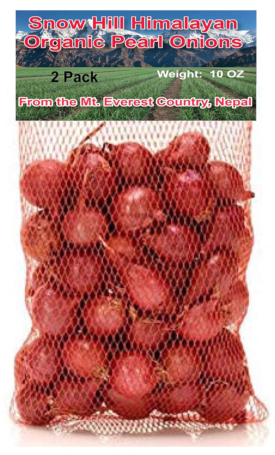 Snow Hill Himalayan Fresh Organic Red Pearl Onions 10 Ounce X 2 Bags - Product of Mt. Everest Country, Nepal – Delivery Within 2-3 days All Over USA