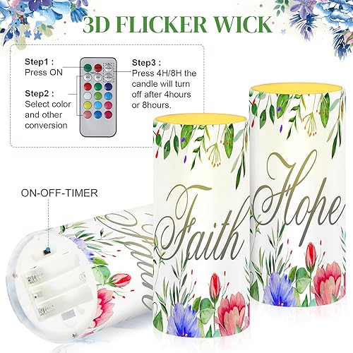 Miniatura 3 de Tiamon Velas florales sin llama LED con temática religiosa, funciona con pilas, velas parpadeantes con temporizador remoto de 18 teclas, Faith Hope