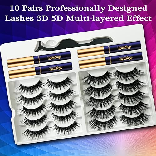 Miniatura 2 de Pestañas magnéticas, 10 pares de pestañas magnéticas 3D de ojo de gato, 4 tubos de delineador magnético, actualizadas de larga duración,