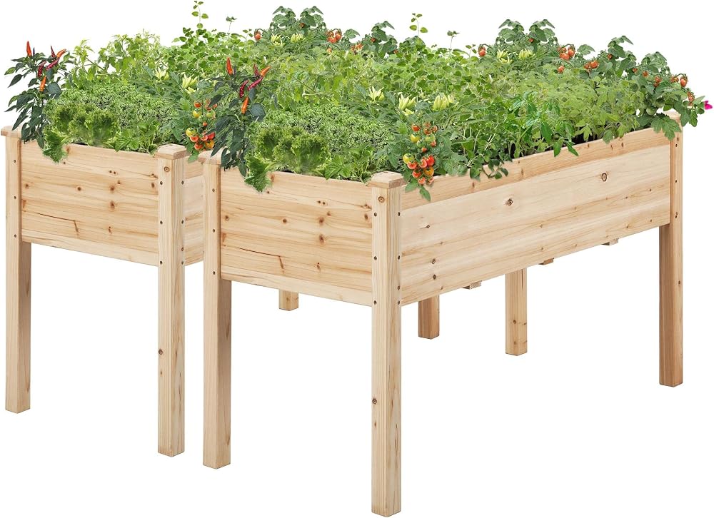 Yaheetech Raised Garden Bed 2Pcs Elevated Wood Planter Box Outdoor, Wood
