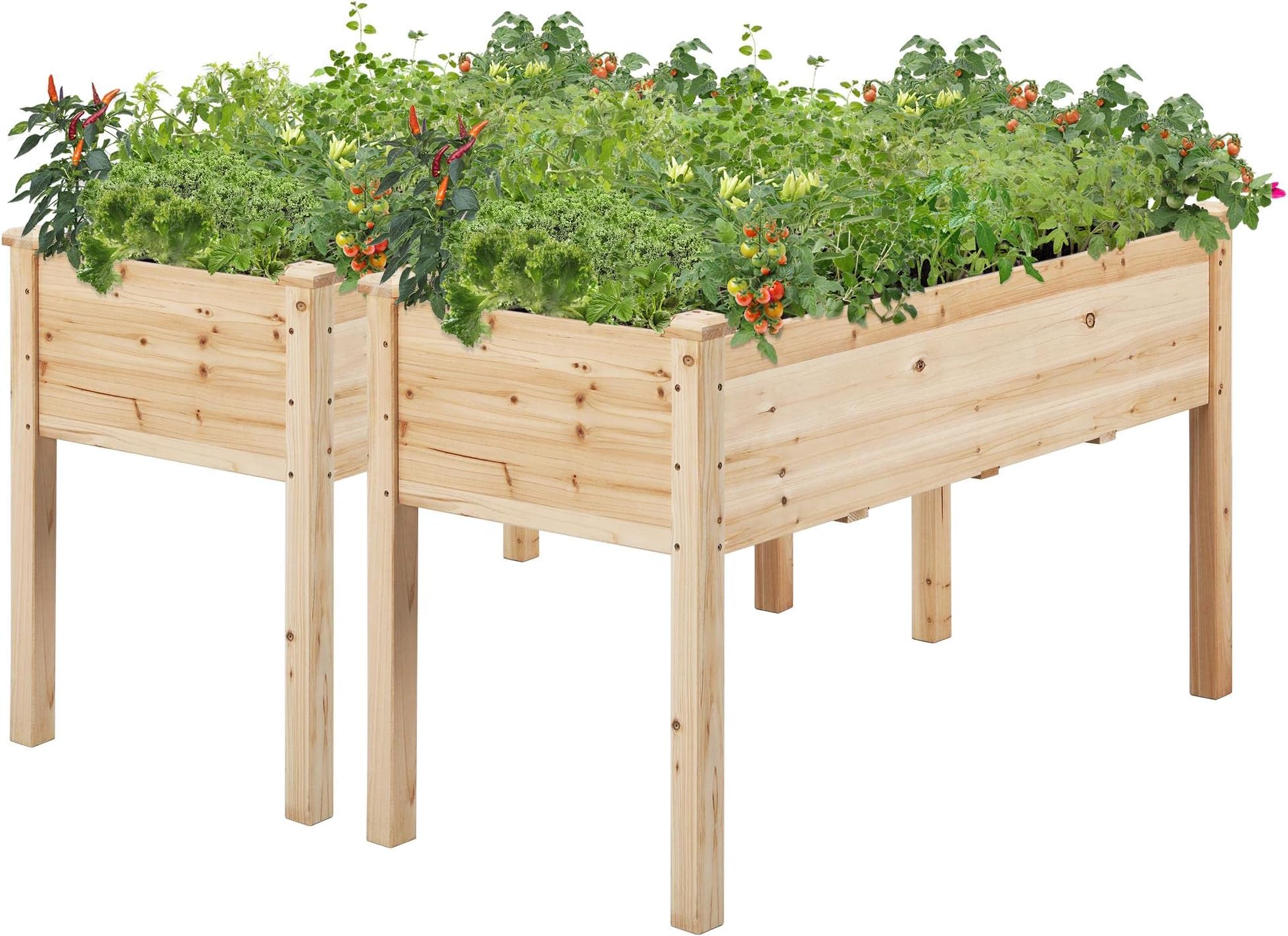 2pcs Raised Garden Bed 48x24x30in Elevated Wooden Horticulture Planter Box with Legs Standing Growing Bed for Gardening/Backyard/Patio/Balcony, Wood
