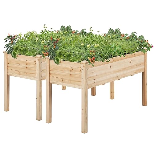 Yaheetech 2pcs Raised Garden Bed 48x24x30in Elevated Wooden Horticulture Planter