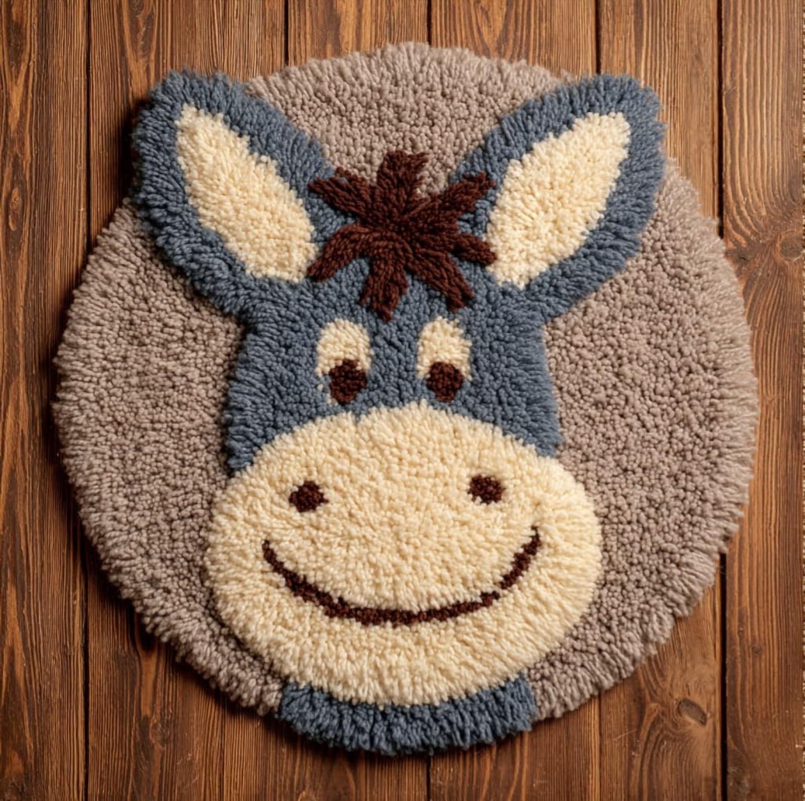 WallustrioaW Latch Hook Kits for Kids and Adults,Cartoon Animal Donkey,DIY Latch Hook Rug Kit,Carpet Making Crochet Needlework Crafts for Home Decor,50x50cm