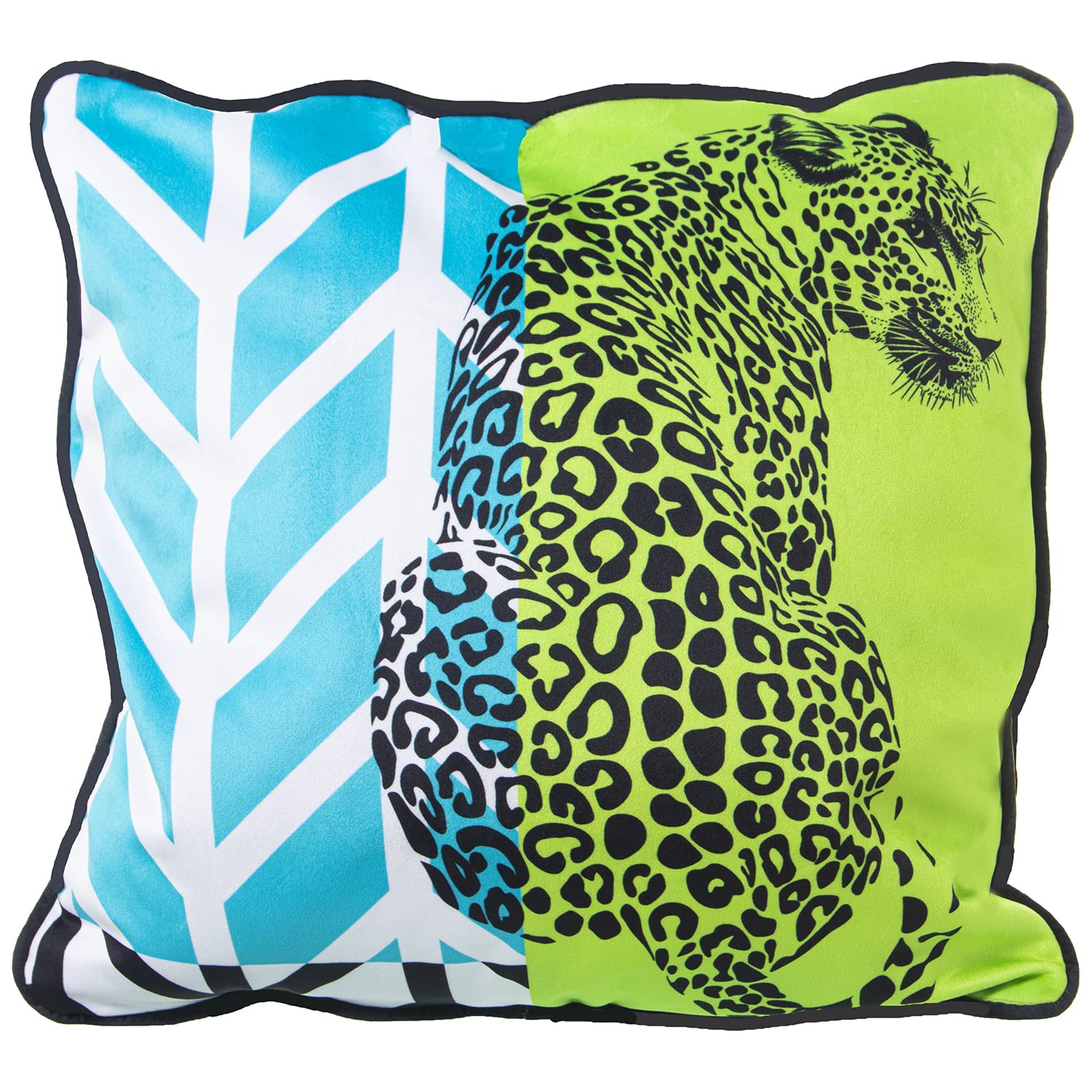 Coussin léopard velours polyester 45x45 cm DRW déhoussable fermeture éclair