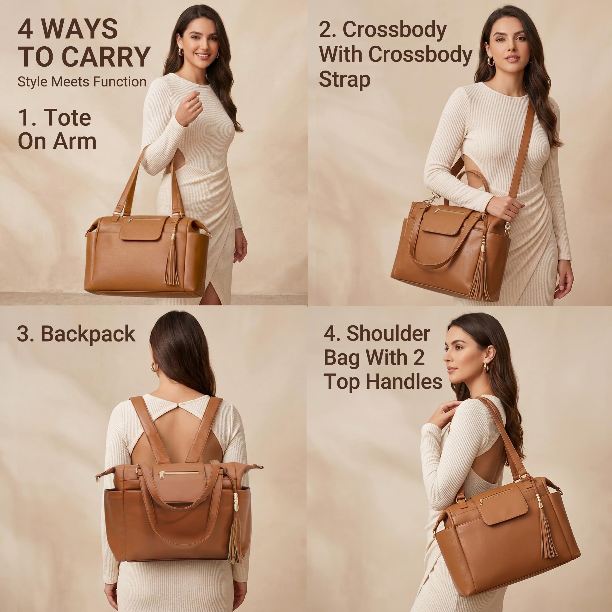 Omanmoli Wickeltasche, Leder, Wickeltasche, Rucksack, große Babytasche, 14 Wickeltaschen, Wickelunterlage, Crossbody-Gurt, 4 isolierte Taschen, Braun