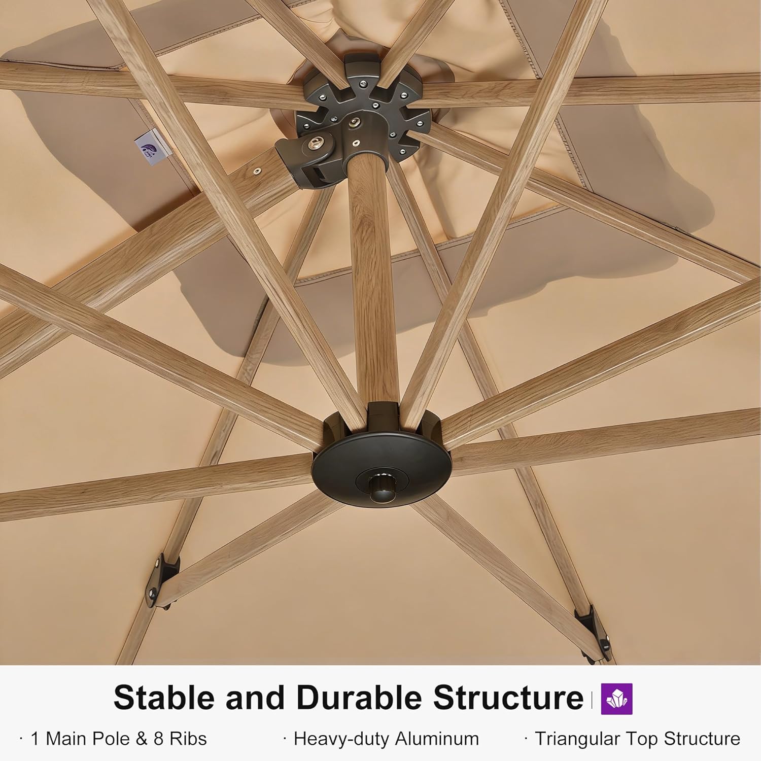 PURPLE LEAF 9FT Patio Umbrella Square Cantilever Umbrella Teak Finished Aluminum Frame Large Windproof Offset Outdoor Sun Umbrellas for Beach Pool Deck, Beige