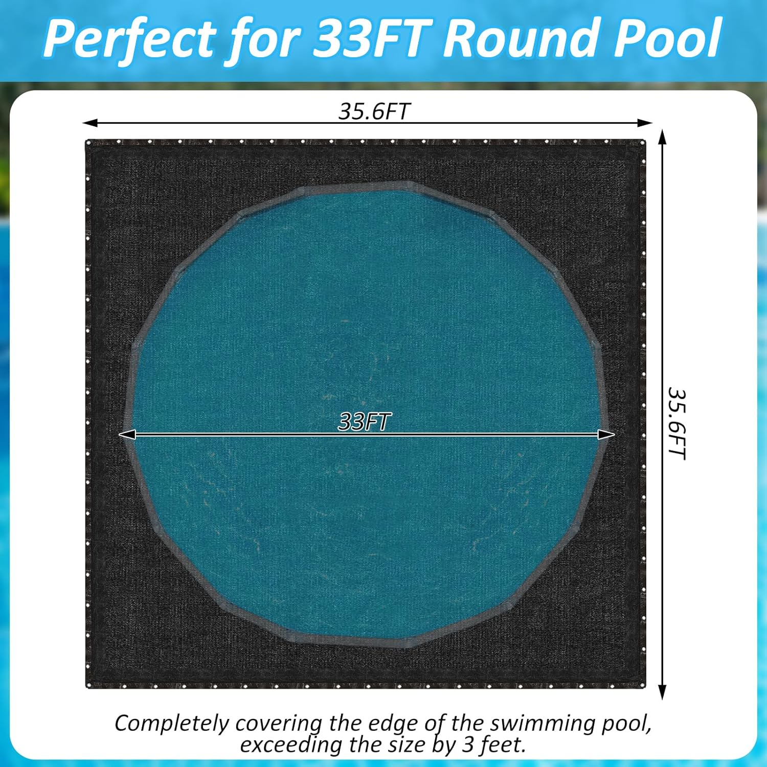35.6 X 35.6 Ft Leaf Net Pool Covers for 24-33Ft Round Above Ground Pool, 35.5ft Winter Pool Mesh Cover with 100FT String Fits 24-33FT Above Ground Pools, Cover Size: 35.6 X 35.6 FT（Square）