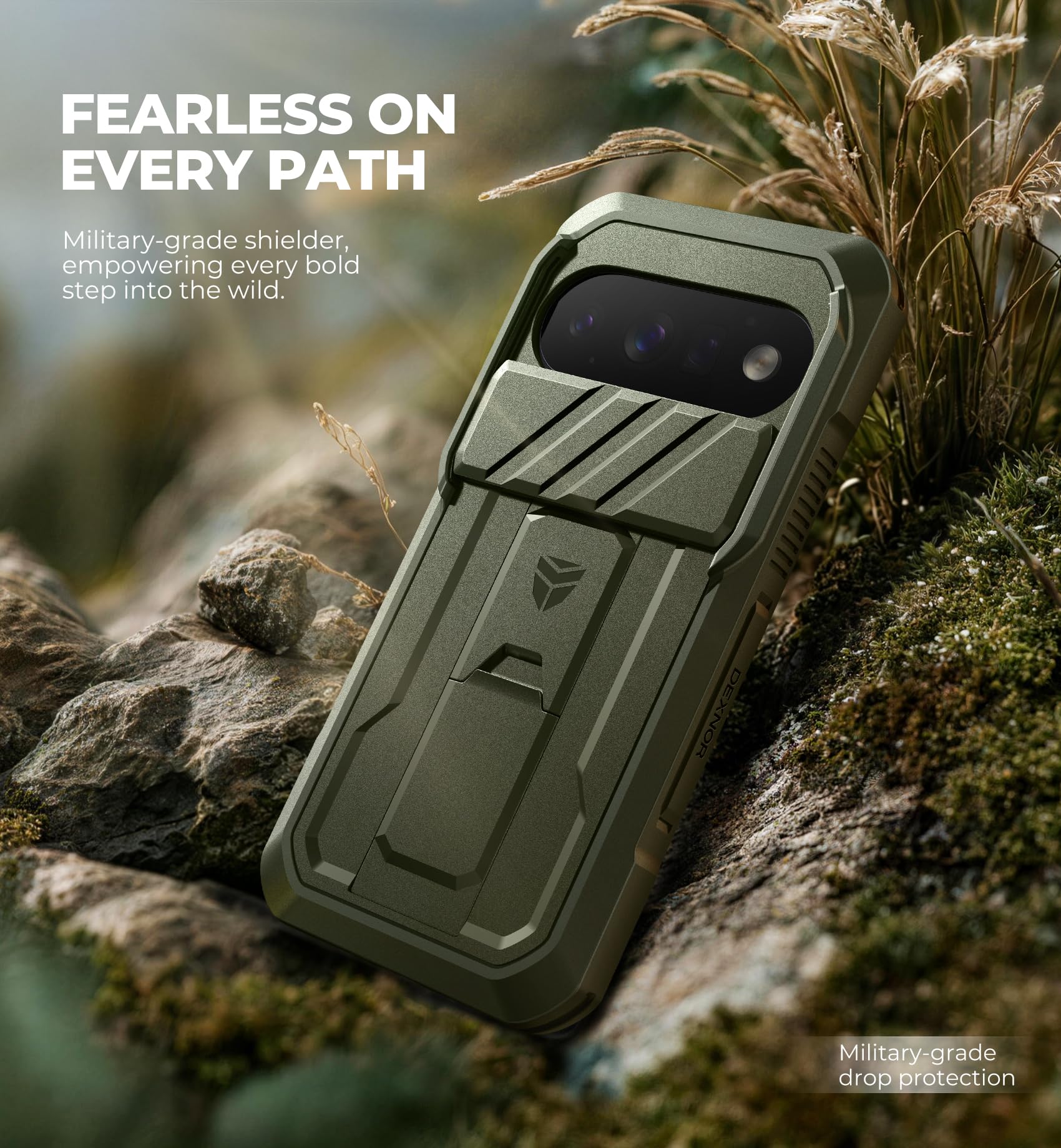 Dexnor per Cover Google Pixel 11&11 Pro con Cover Scorrevole Fotocamera & 2 Cornici Anteriori & Proteggi Schermo Integrato & Supporto, Cover Protettiva Integrale Anticaduta Heavy-Duty Robusta - Verde