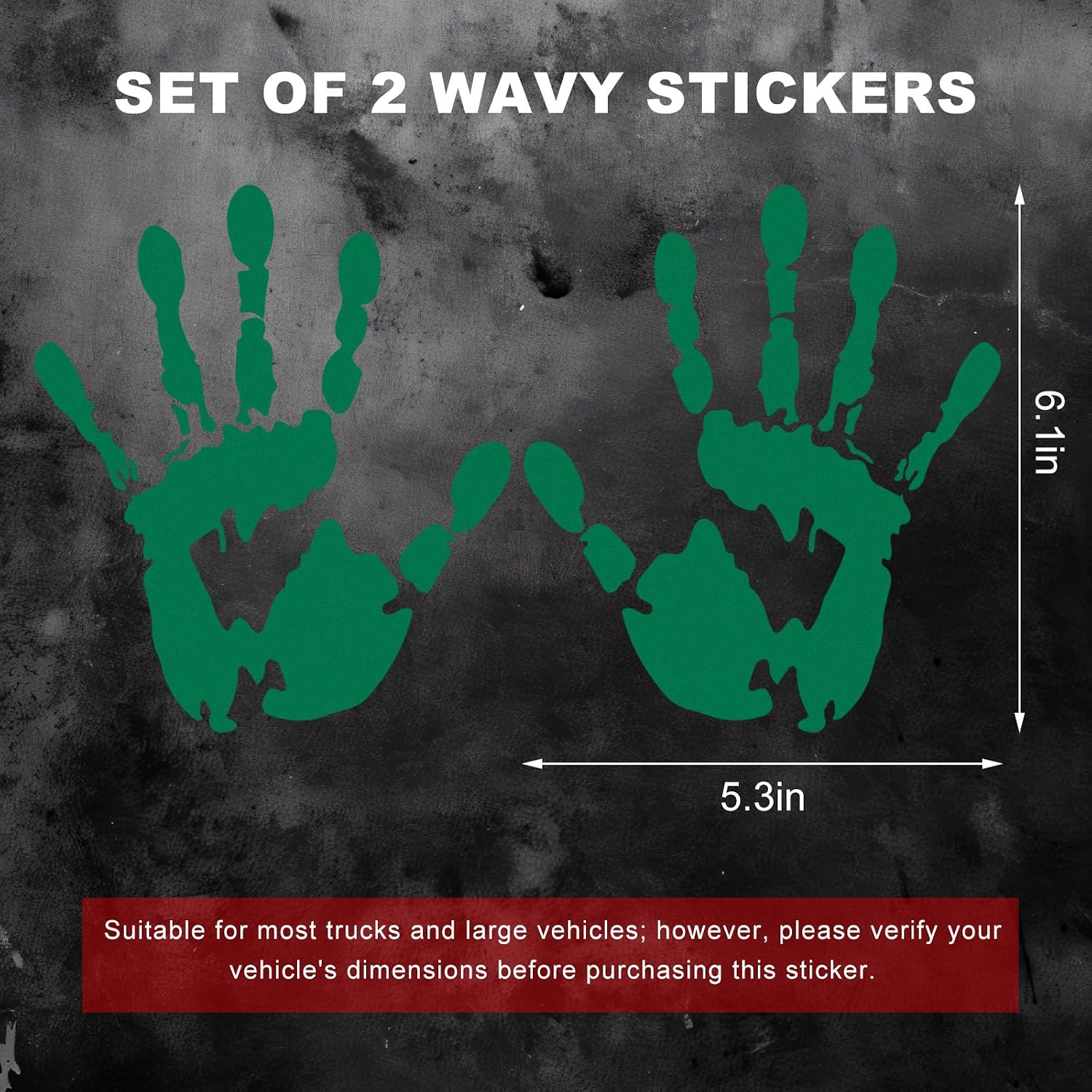 2PCS Car Wave Stickers, Waterproof Rearview Mirror Waving Palm Sticker, Side Mirror The Lazy Waver Decal Exterior Decor for Most Sedans Trucks SUVs, Car Accessories (Green) image 2