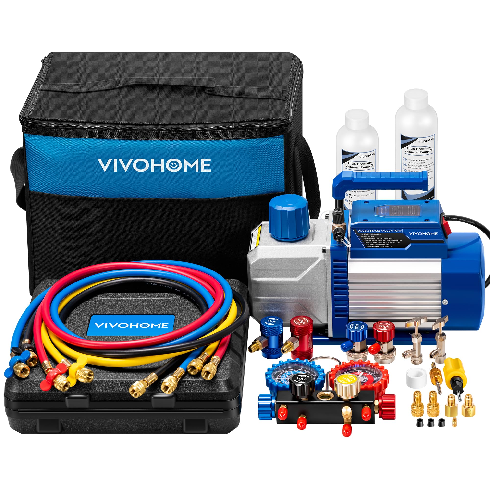 VIVOHOME 7.2 CFM Dual Stage HVAC Vacuum Pump and AC Manifold Gauge Kit-picture-18