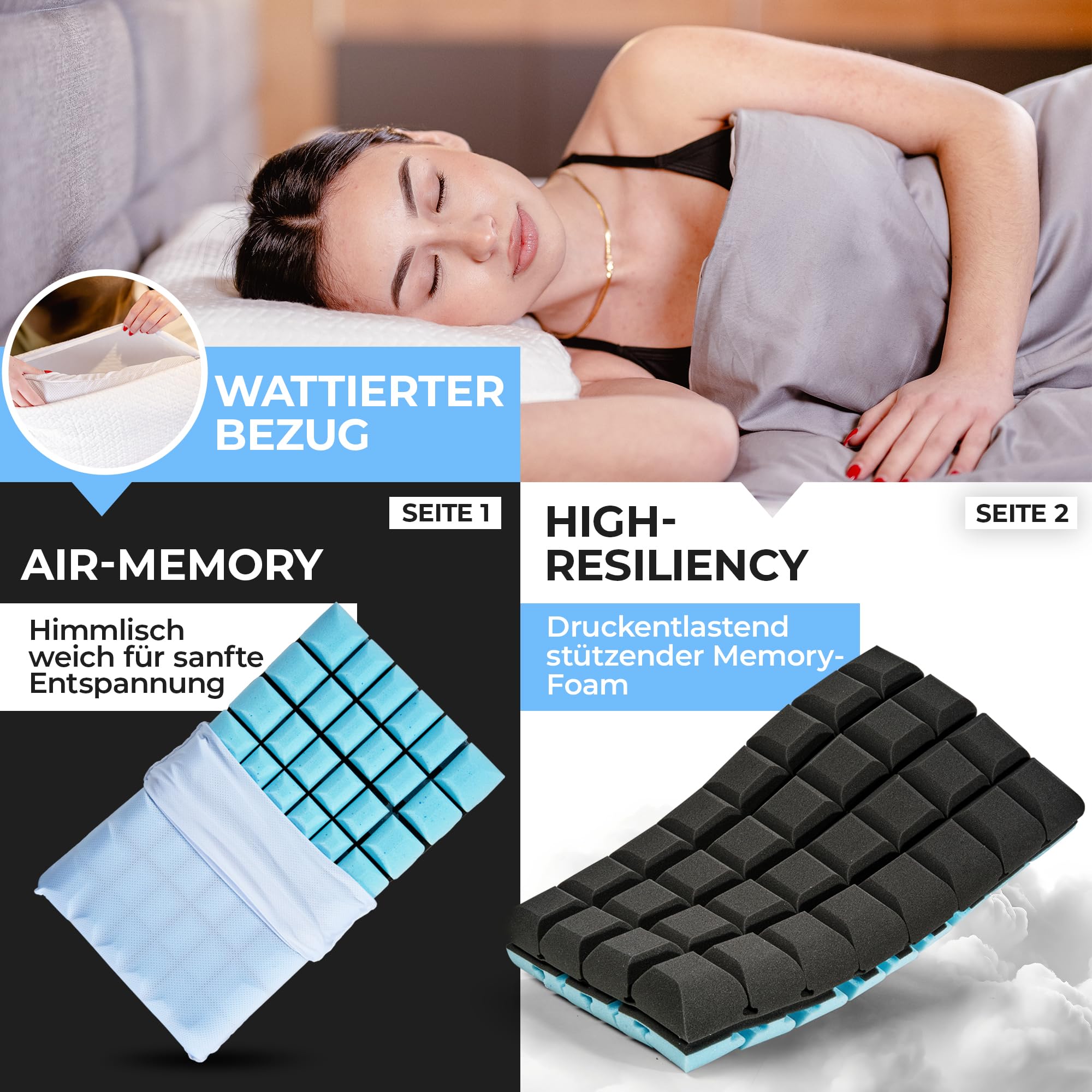 Almohada cervical Duo-Relax - [2 grados de dureza] | Almohada ortopédica de espuma viscoelástica - Almohada ergonómica para dormir de lado