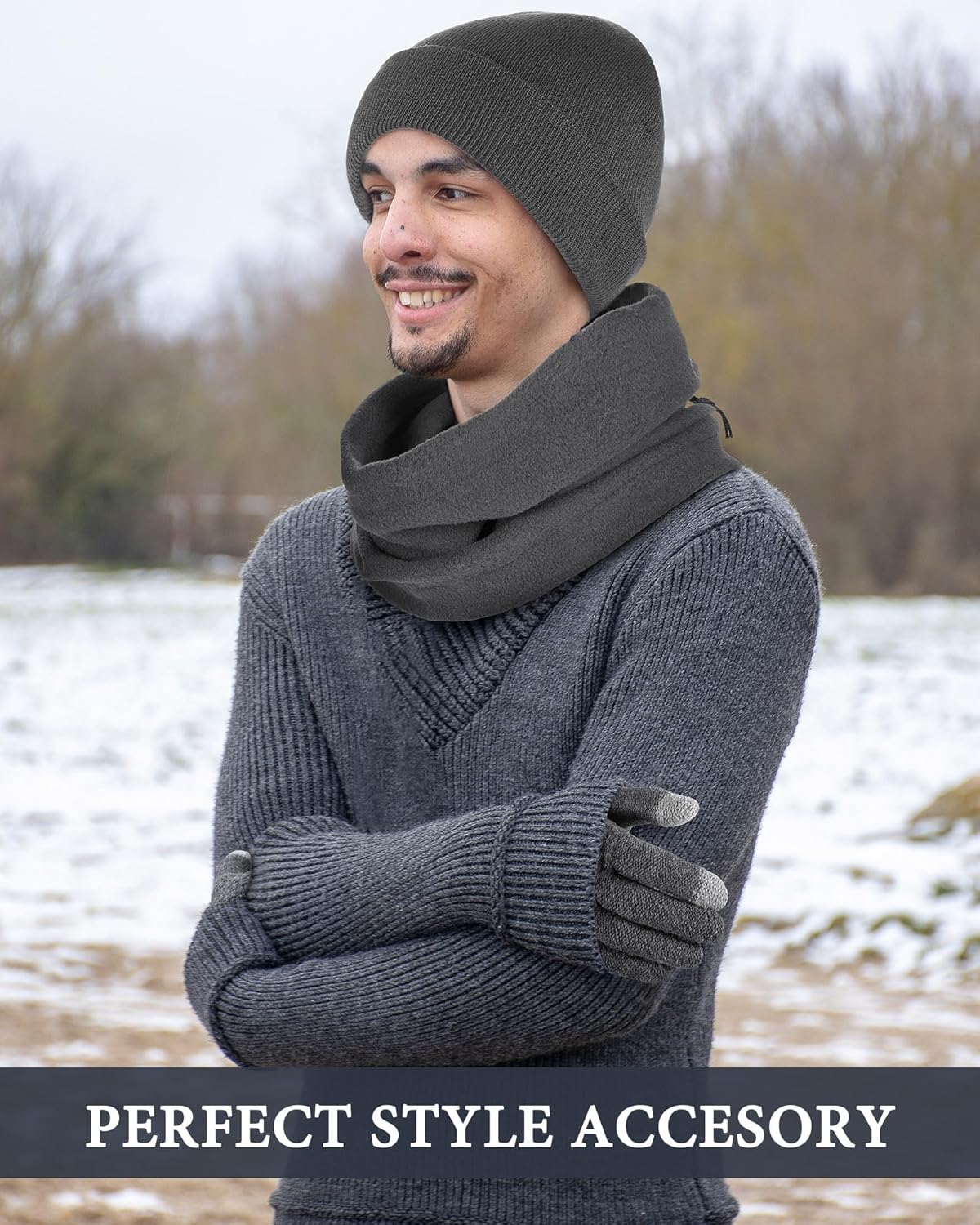 Liitrsh Winter Beanie Hat Scarf Touchscreen Gloves Set Skull Cap Knit Fleece Neck Warmer Touch Screen Mittens for Women Men - Image 7