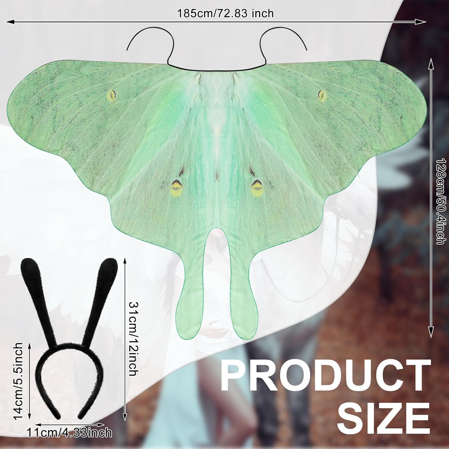 Yinder 2 Pcs Halloween Moth Wings Costume Butterfly Shawl Moth Wing Cape Costume Accessory with Headband 72.83 x 50.39 Inch - Image 4