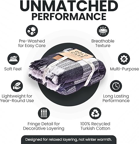 Miniatura 2 de Gold Case - Manta para sofá, mantas y mantas 100% algodón turco reciclado, elegantes mantas decorativas para sofá de sala de estar, mantas tejidas