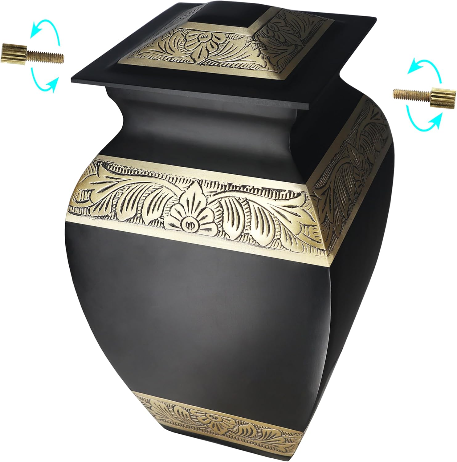 Urn for Ashes Adult Male & Female, Cremation Urns for Human Ashes Adult Man & Women, Funeral Cremation Urns for Burial, Decorative Square Urns for Men, Black and Gold Urns - Large